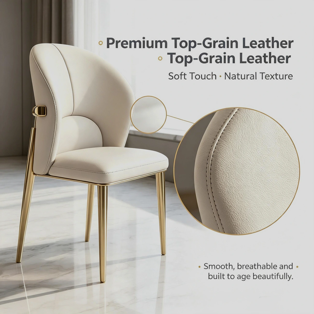 Glam Armless Genuine Leather Dining Chairs With Metal Legs Image - 5 | homeyfad