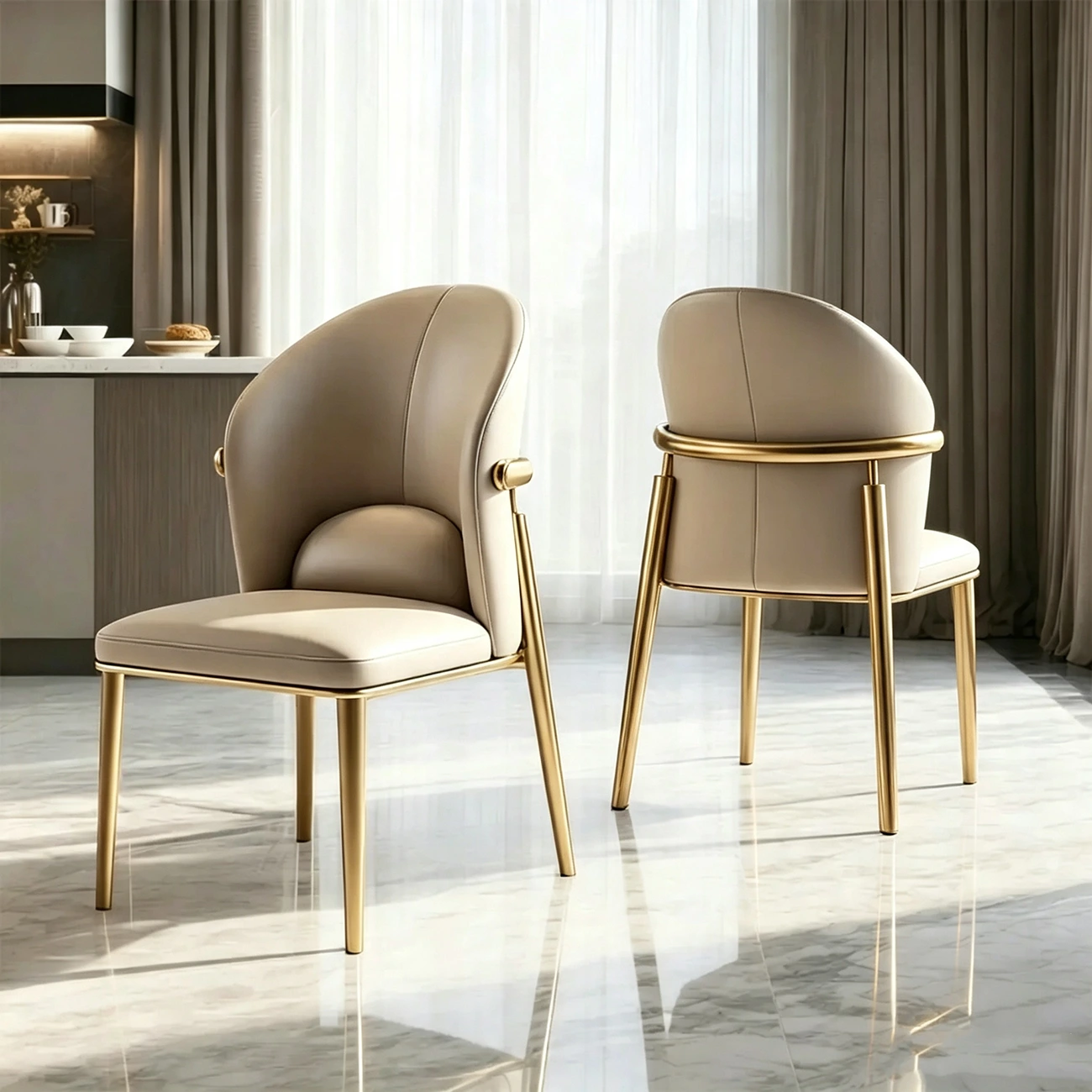 Glam Armless Genuine Leather Dining Chairs With Metal Legs Image - 9 | homeyfad