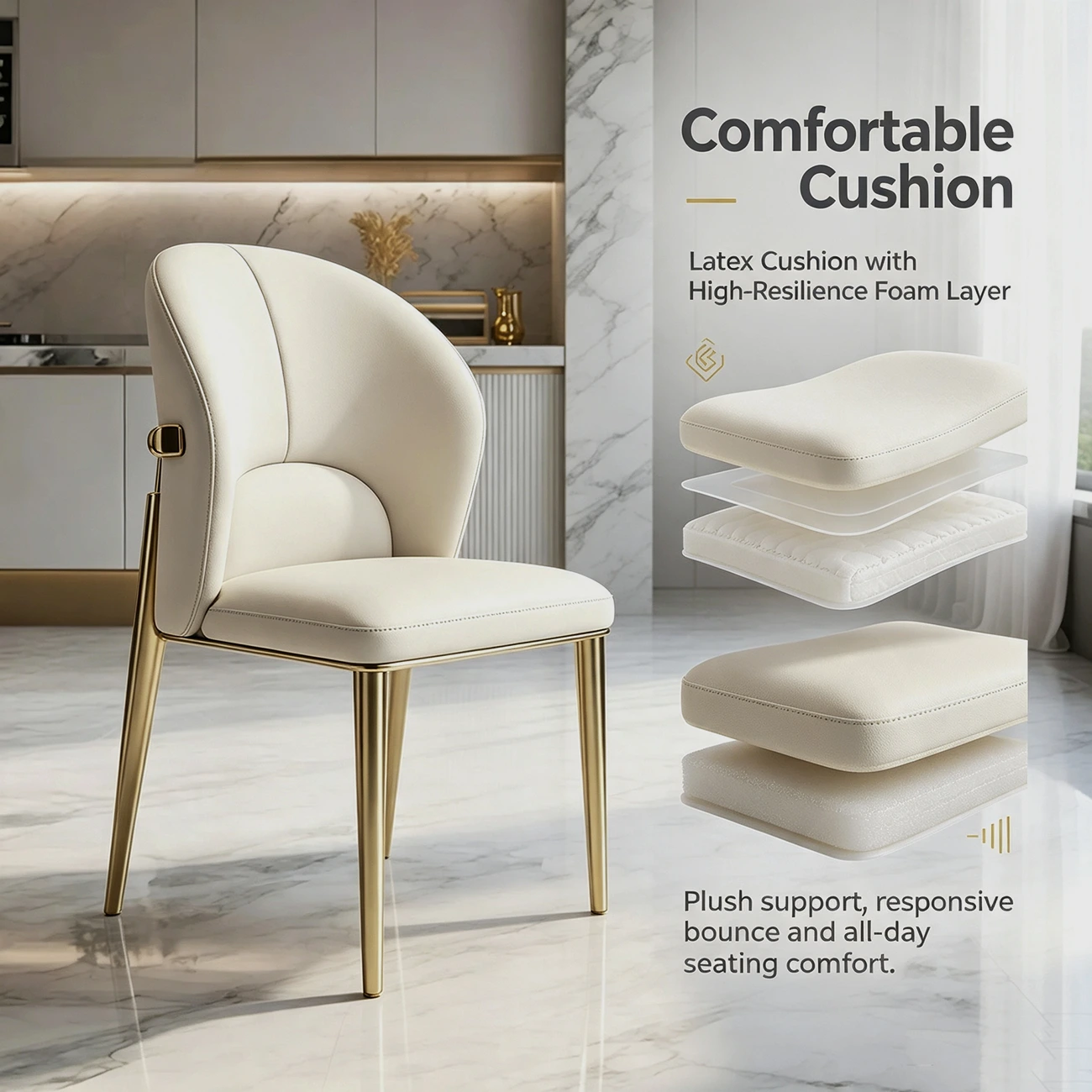 Glam Armless Genuine Leather Dining Chairs With Metal Legs Image - 6 | homeyfad