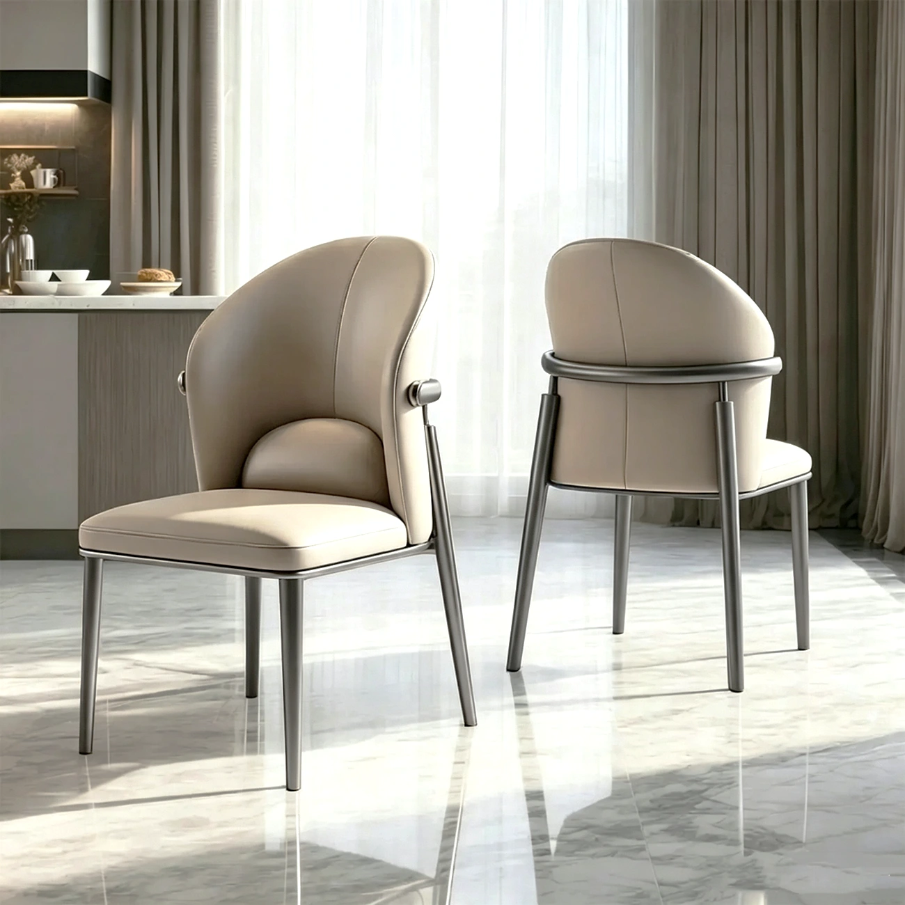 Glam Armless Genuine Leather Dining Chairs With Metal Legs Image - 11 | homeyfad