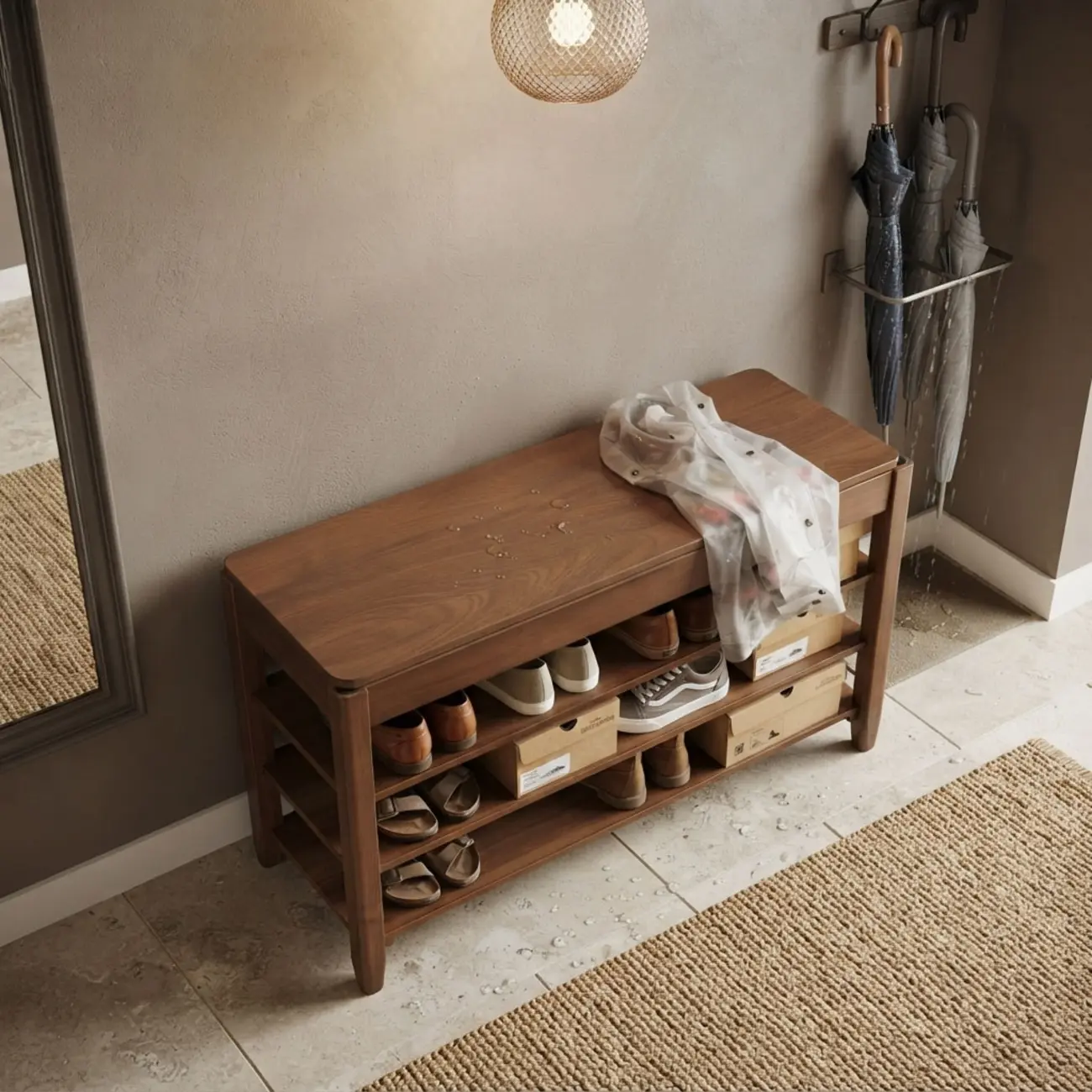 Mid-Century Modern Solid Wood Multi-Tier Shoe Rack for Entryway Image - 6 | homeyfad