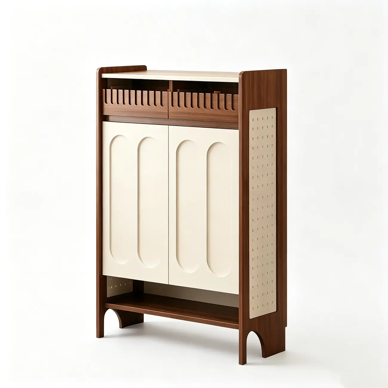 Modern Solid Wood Entryway Shoe Cabinet With Side Pegboard Storage Image - 18 | homeyfad