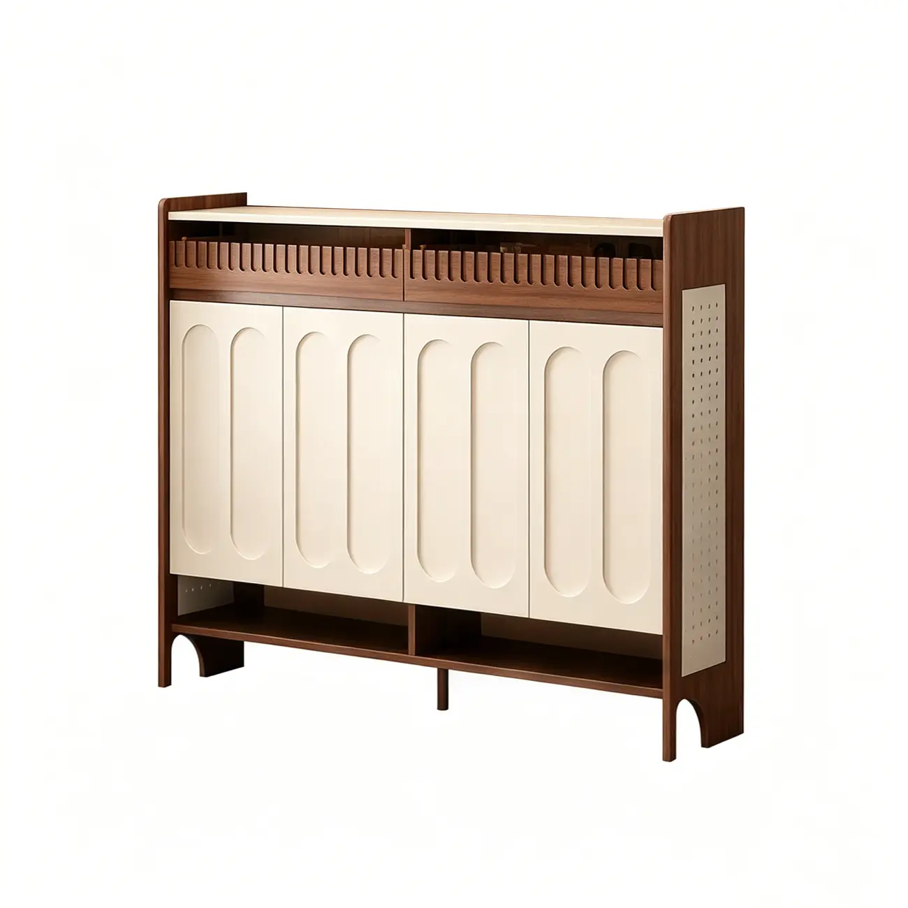 Modern Solid Wood Entryway Shoe Cabinet With Side Pegboard Storage Image - 16 | homeyfad