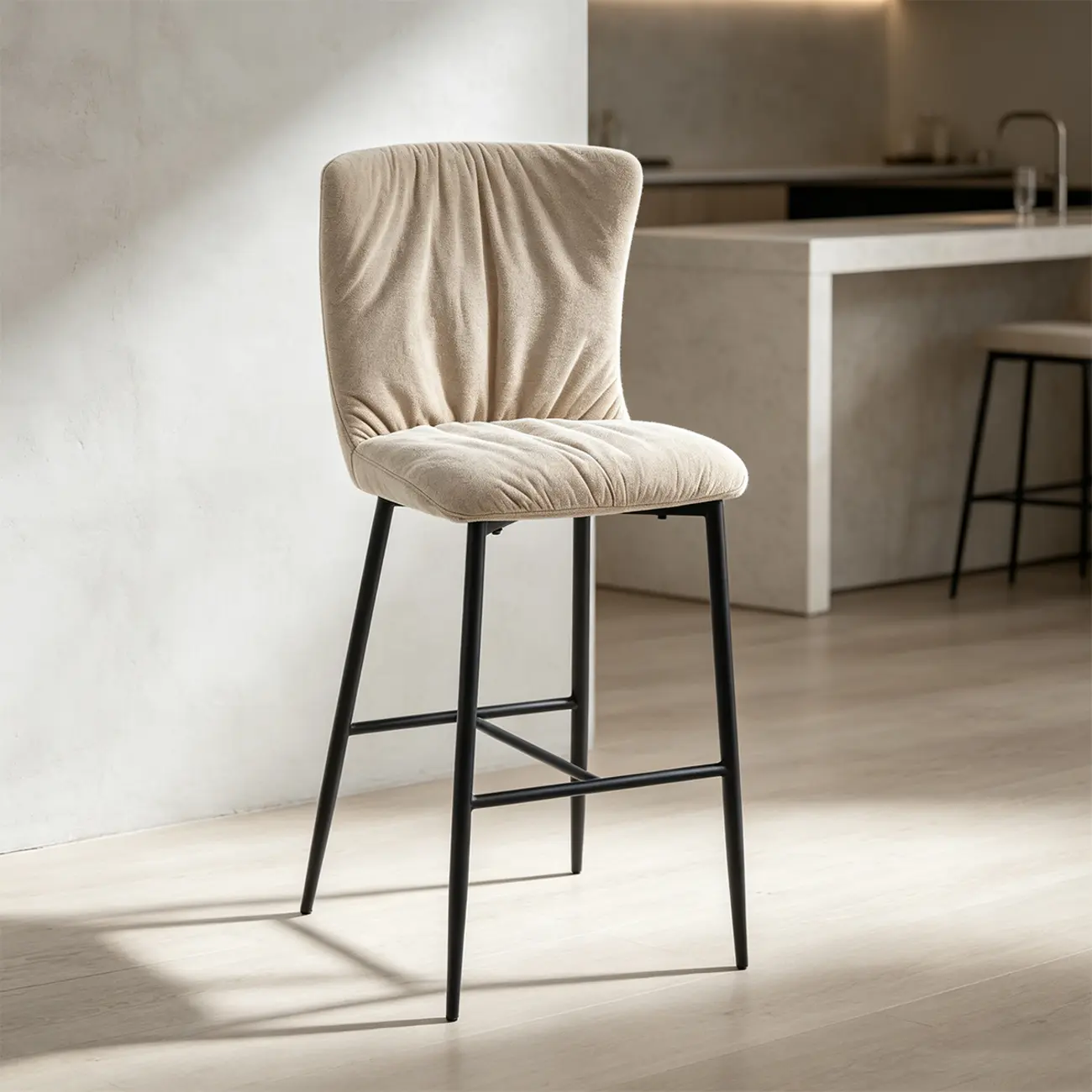 Scandinavian Chenille Upholstered 30" Seat Height Armless Bar Stool Image - 11 | homeyfad
