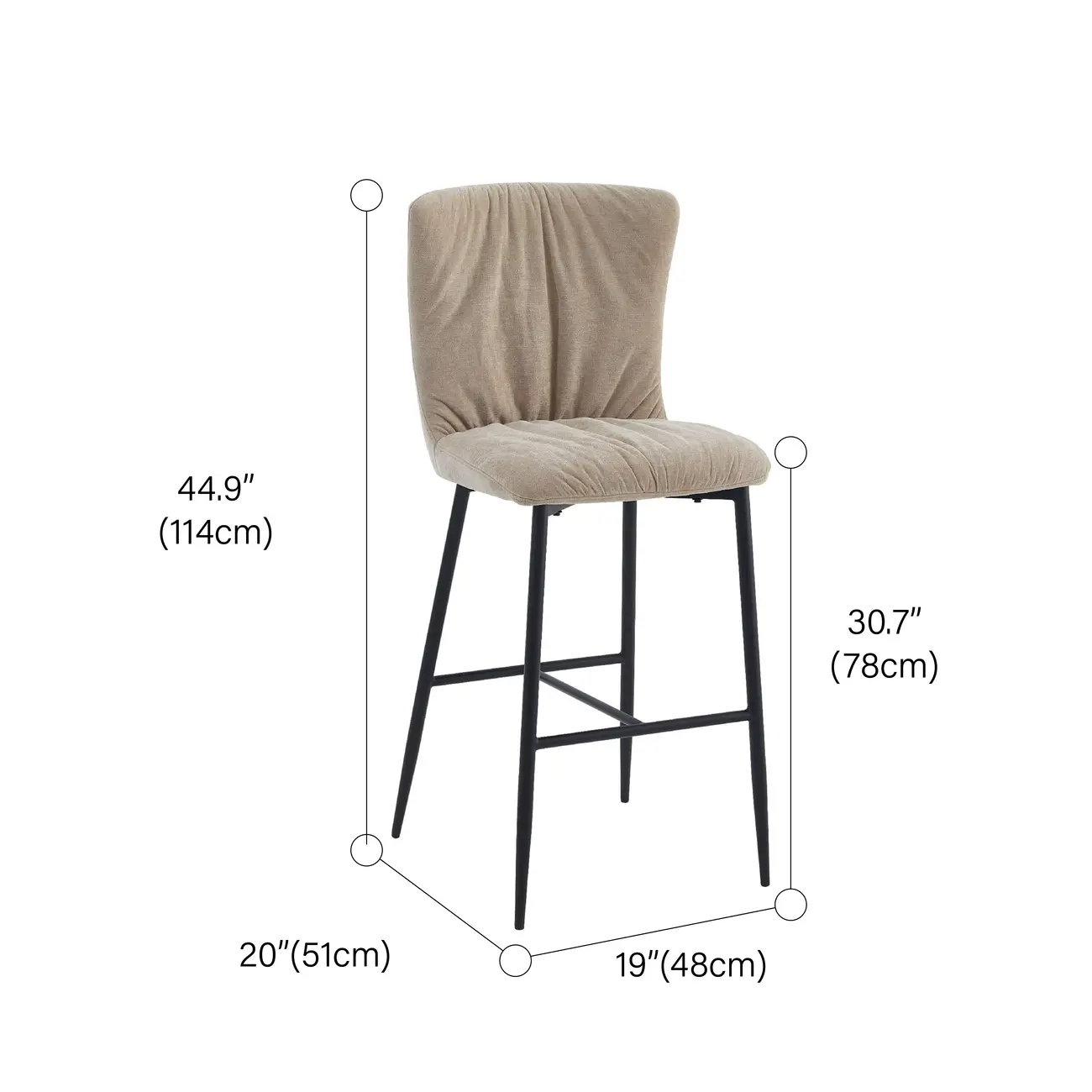 Scandinavian Chenille Upholstered 30" Seat Height Armless Bar Stool #size | homeyfad