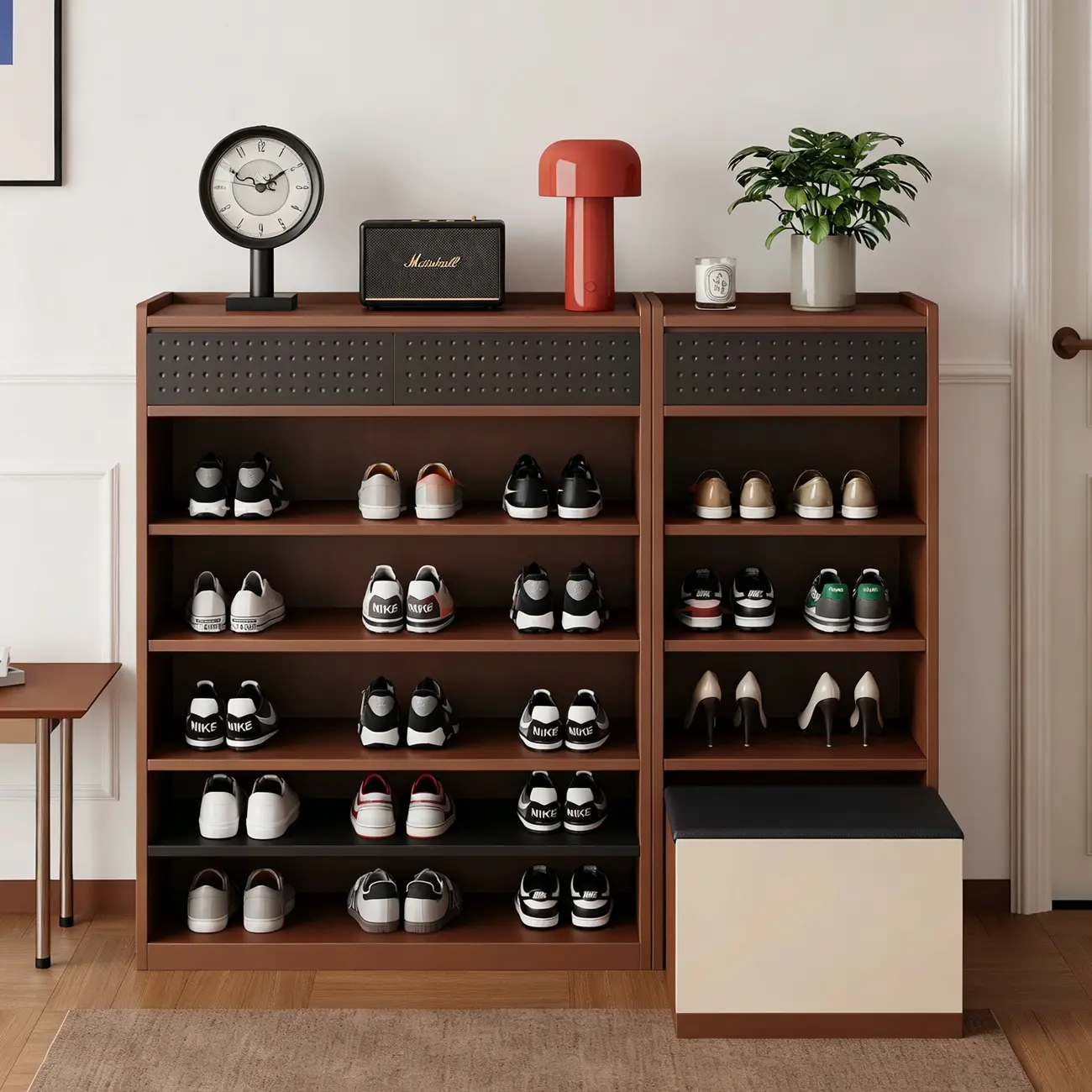 Modern Wooden Entryway Shoe Storage Cabinet With Magnetic Back Panel Image - 2 | homeyfad