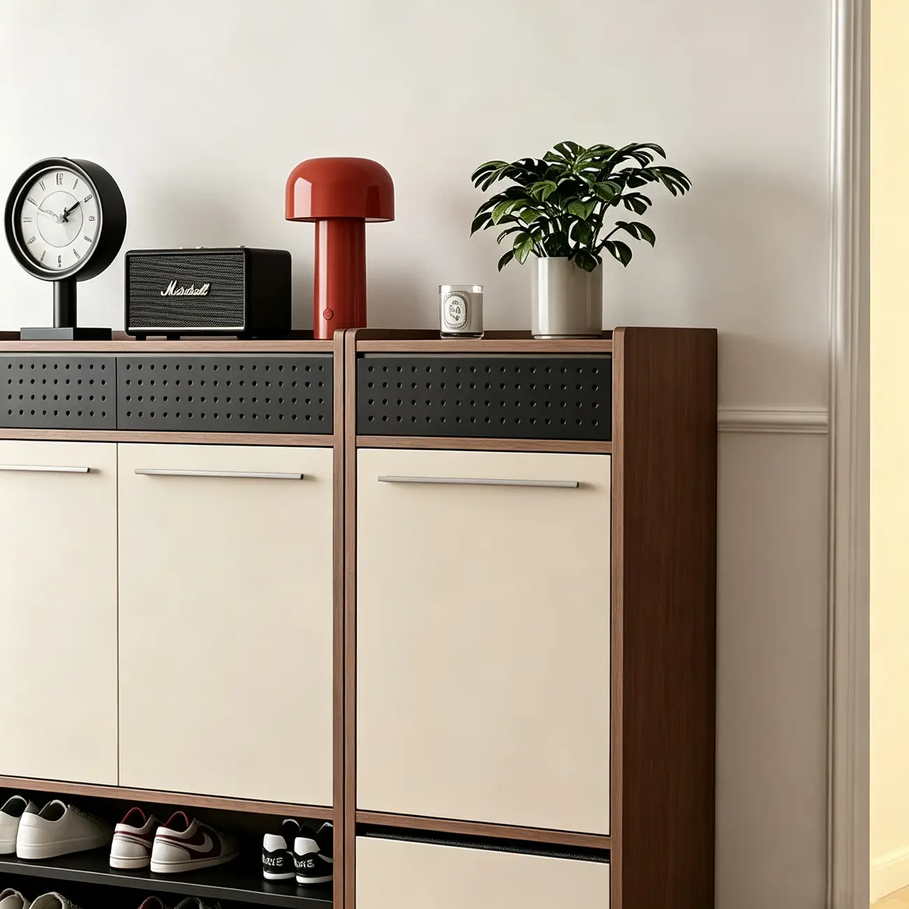 Modern Wooden Entryway Shoe Storage Cabinet With Magnetic Back Panel Image - 13 | homeyfad