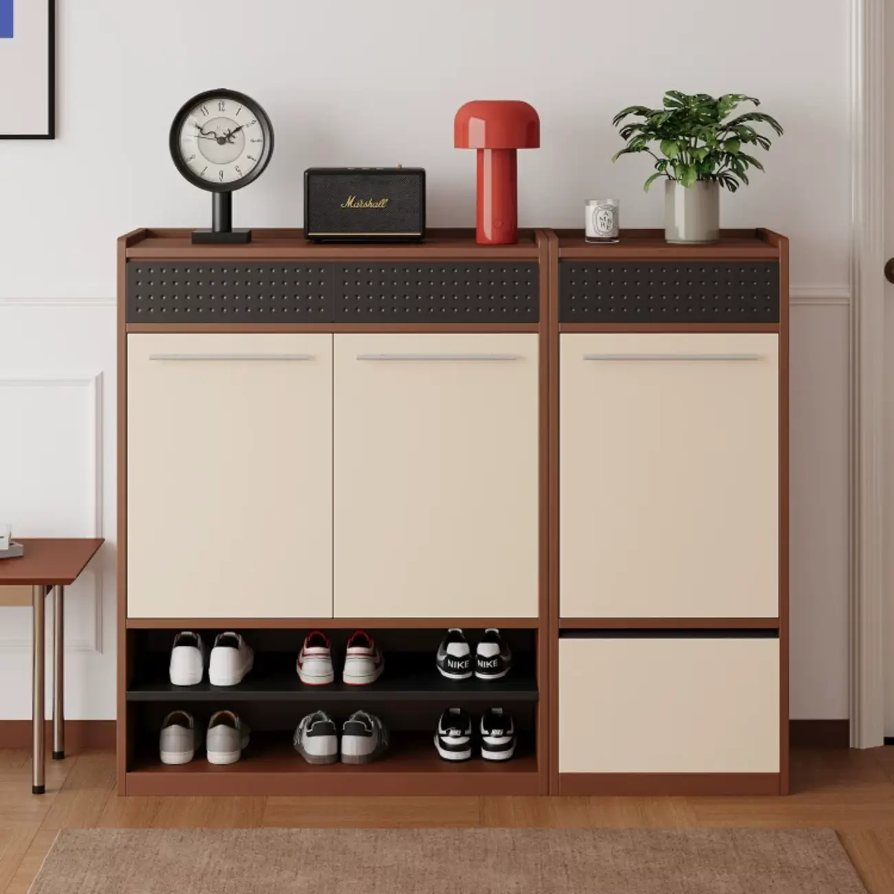 Modern Wooden Entryway Shoe Storage Cabinet With Magnetic Back Panel Image - 15 | homeyfad