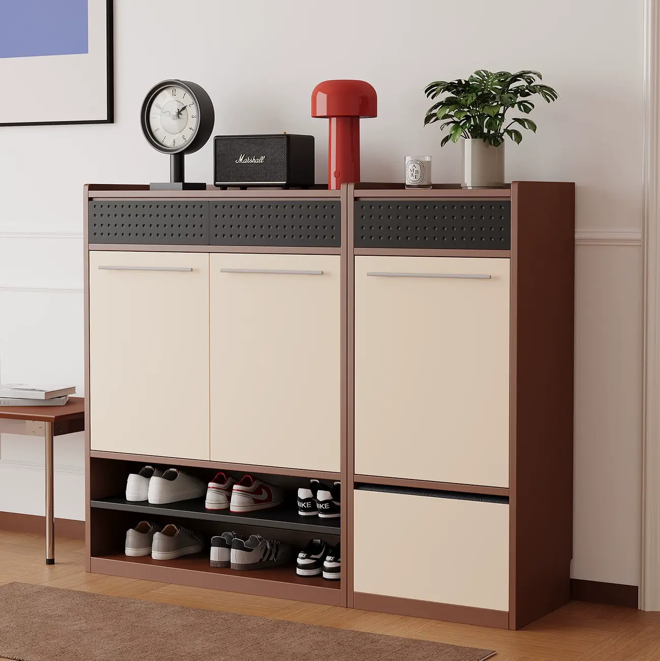 Modern Wooden Entryway Shoe Storage Cabinet With Magnetic Back Panel Image - 16 | homeyfad