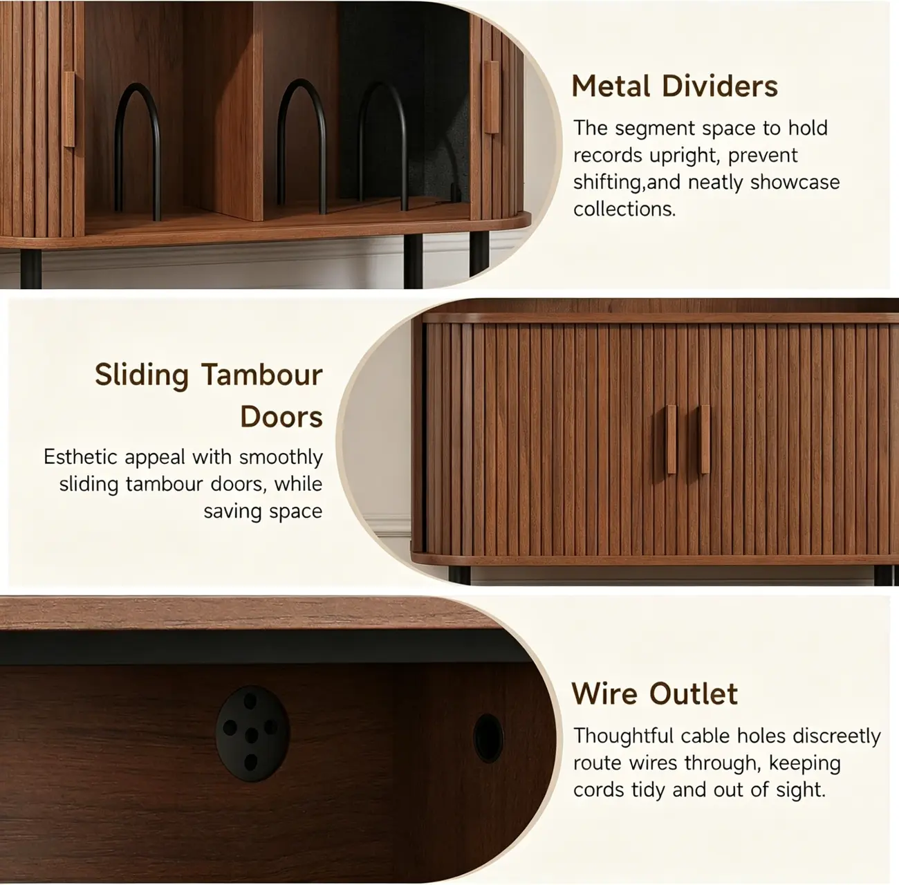 Mid-century Modern Wood Vinyl Record Player Stand With Built-in Power Outlet Image - 8 | homeyfad