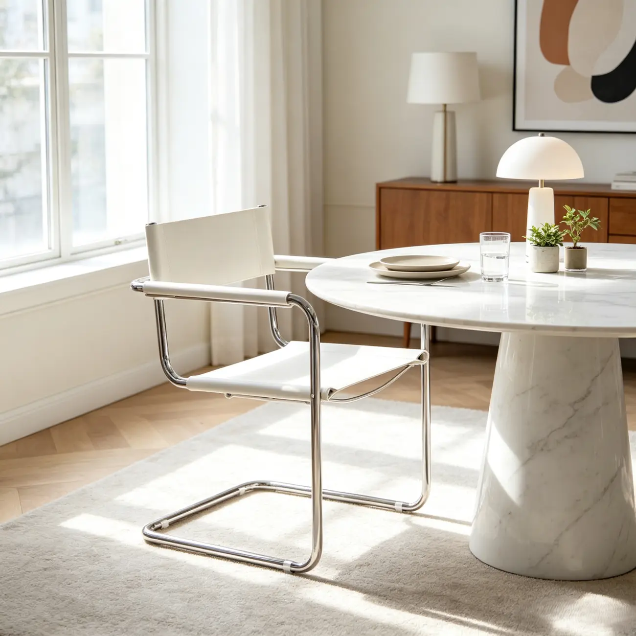 Modern Stainless Steel Open Back Arm Dining Chair Image - 2 | homeyfad