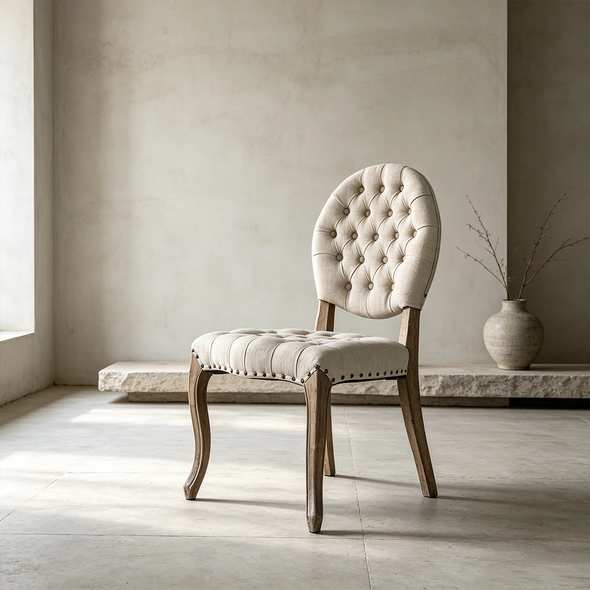 French Country Tufted Solid Wood Dining Chairs With Linen-blend Upholstery Image - 8 | homeyfad