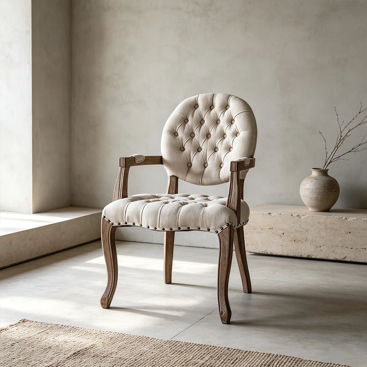 French Country Tufted Solid Wood Dining Chairs With Linen-blend Upholstery Image - 9 | homeyfad