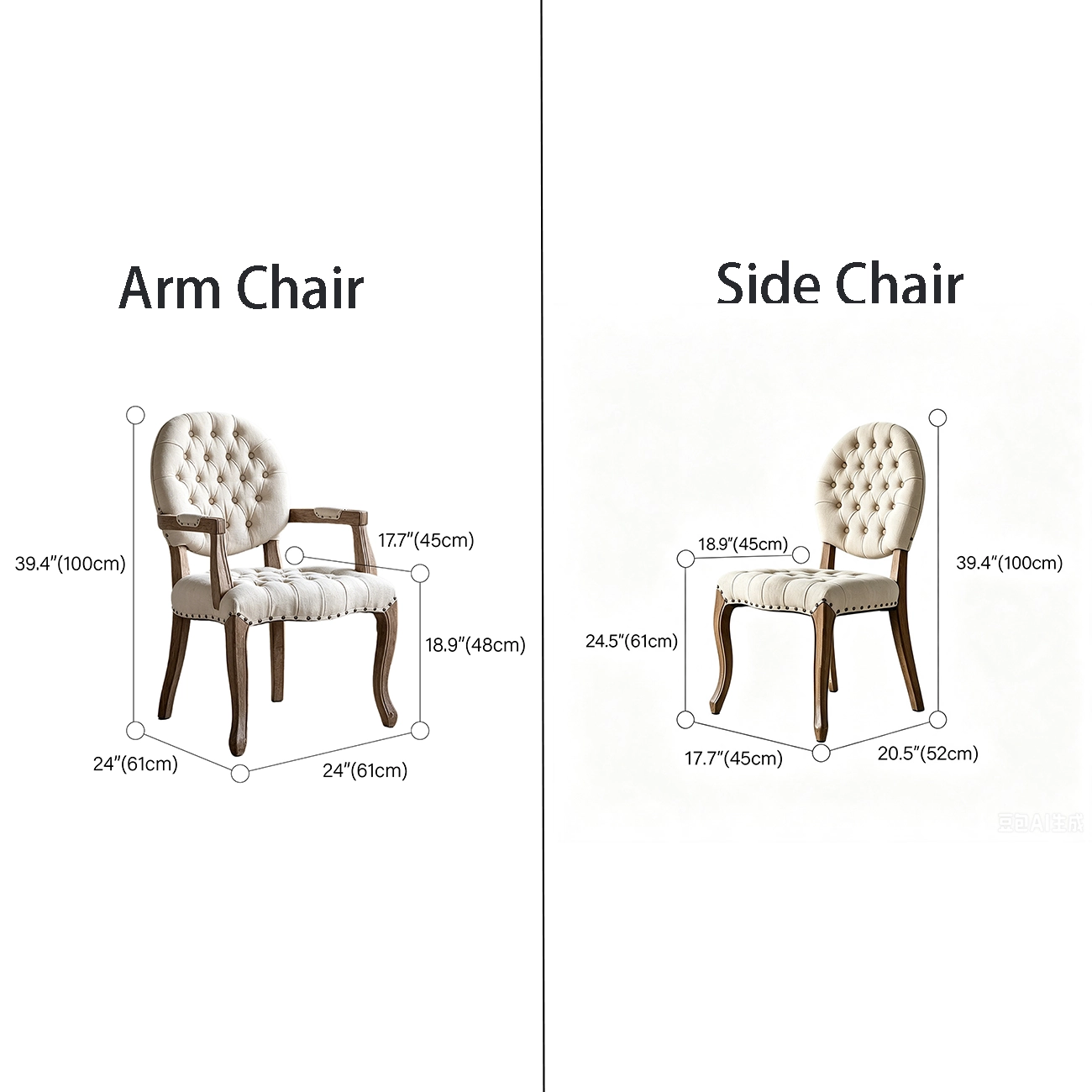 French Country Tufted Solid Wood Dining Chairs With Linen-blend Upholstery #size | homeyfad