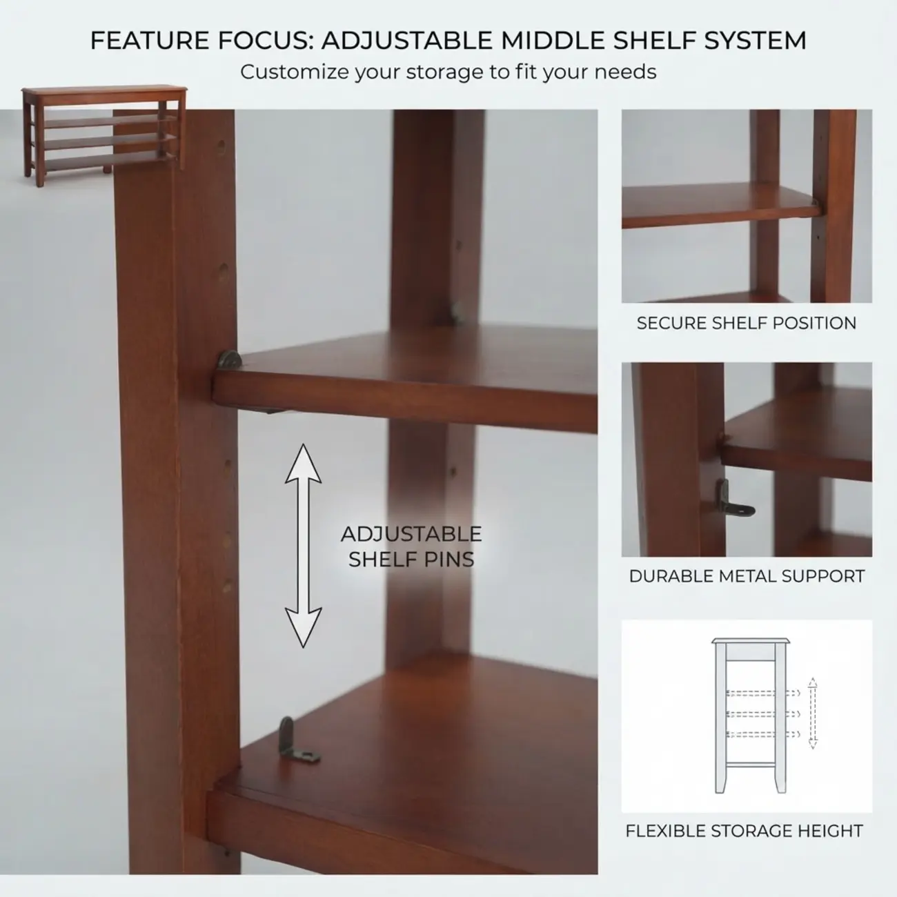 Mid-Century Modern Solid Wood Multi-Tier Shoe Rack for Entryway Image - 13 | homeyfad