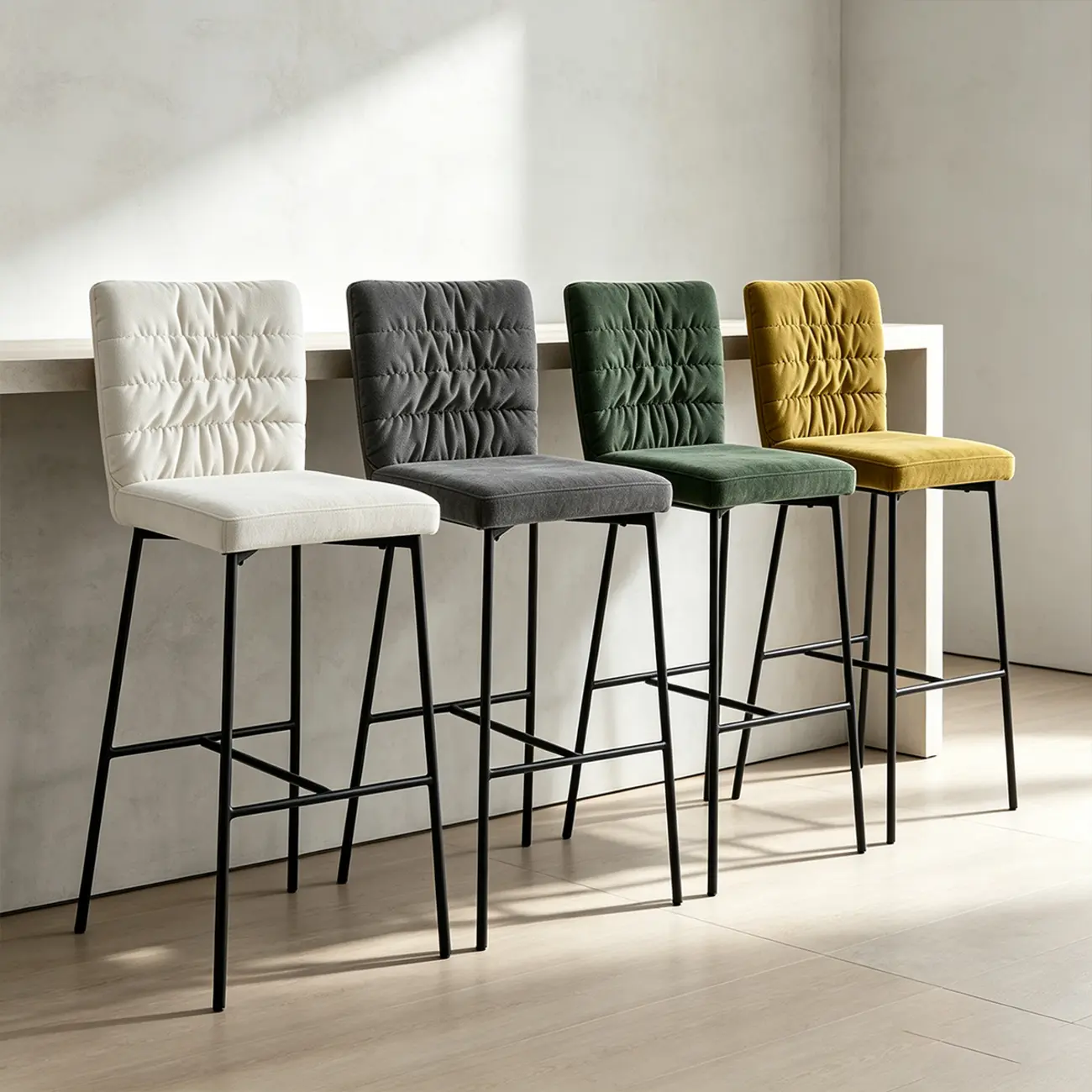 Glam Chenille Fabric Upholstered Mid Back 29.5"H Bar Stools For Kitchen Image - 12 | homeyfad