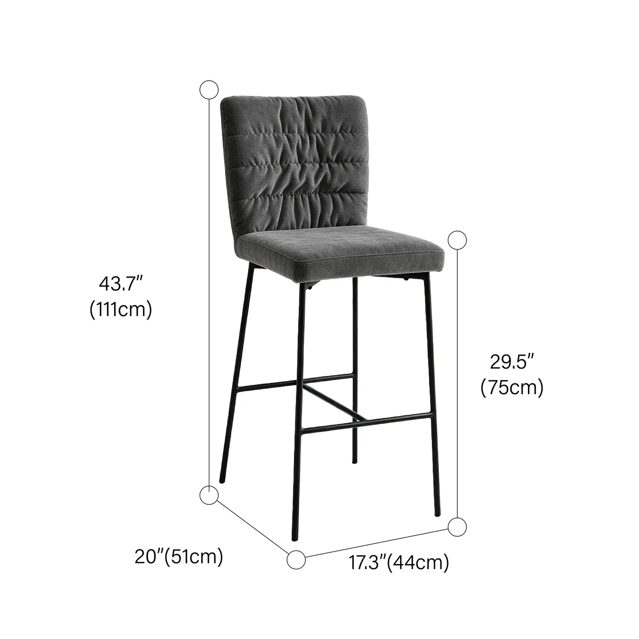 Glam Chenille Fabric Upholstered Mid Back 29.5"H Bar Stools For Kitchen #size | homeyfad