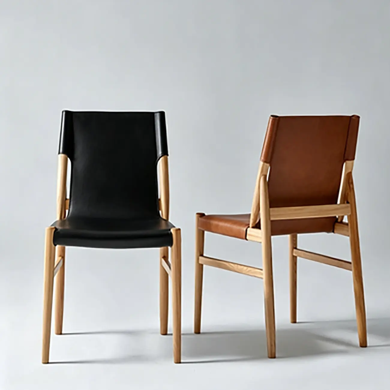 Mid-century Modern Saddle Leather Dining Chairs Carbon Steel Frame Image - 12 | homeyfad