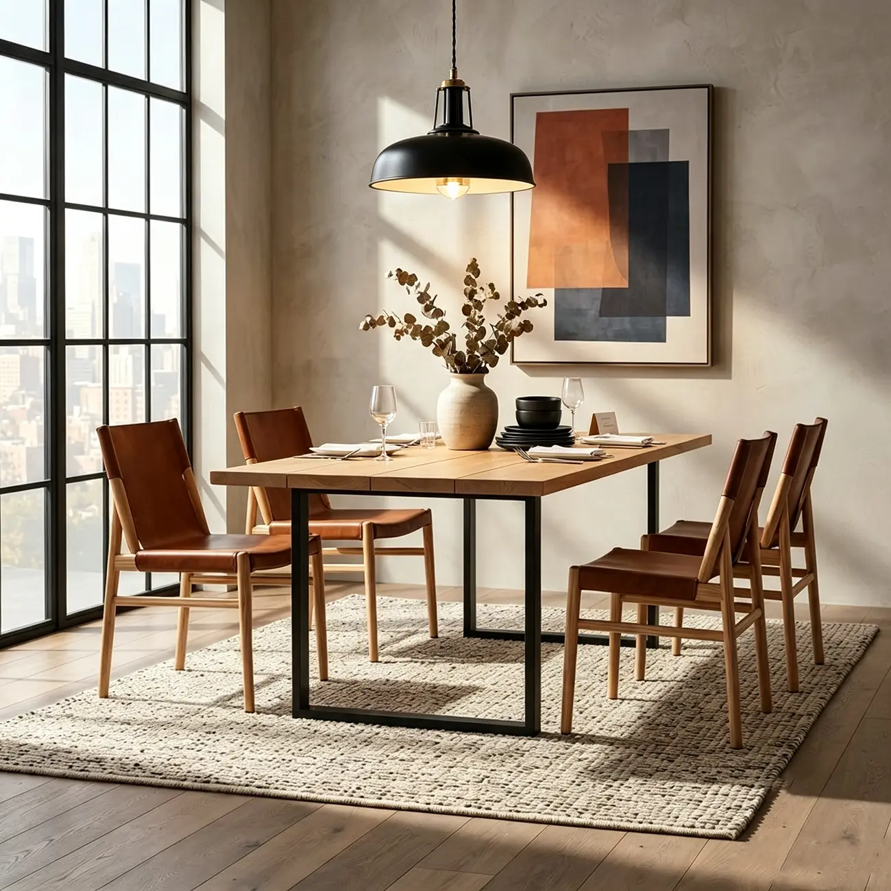 Mid-century Modern Saddle Leather Dining Chairs Carbon Steel Frame Image - 10 | homeyfad
