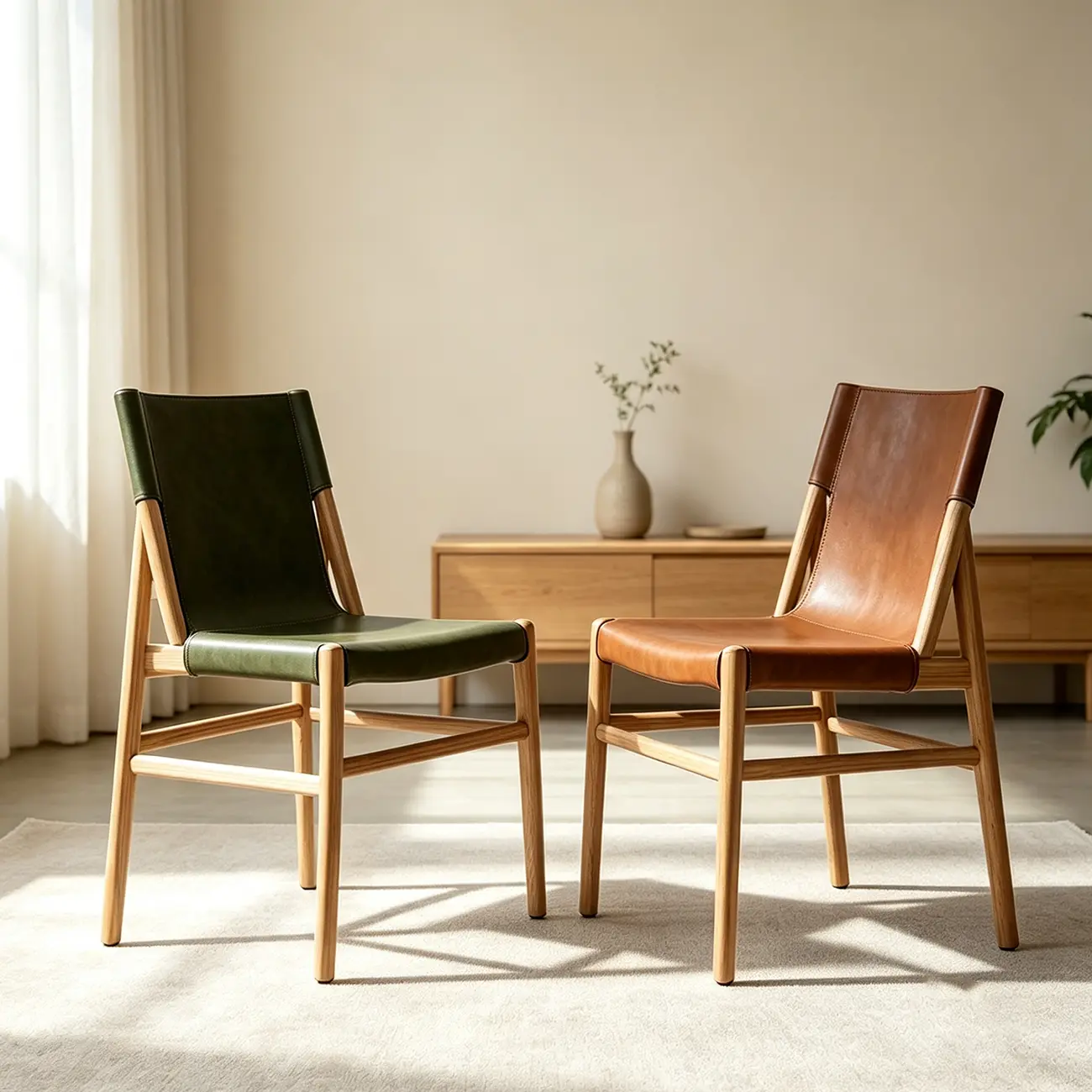 Mid-century Modern Saddle Leather Dining Chairs Carbon Steel Frame Image - 2 | homeyfad