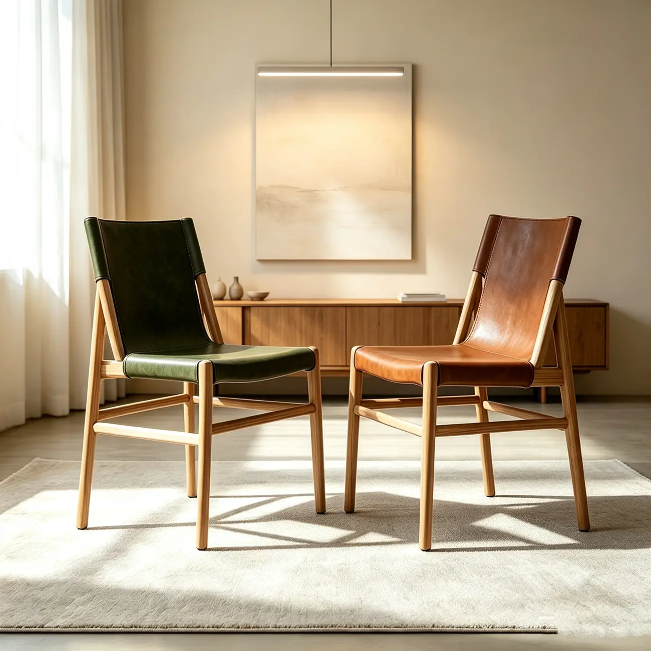 Mid-century Modern Saddle Leather Dining Chairs Carbon Steel Frame Image - 9 | homeyfad