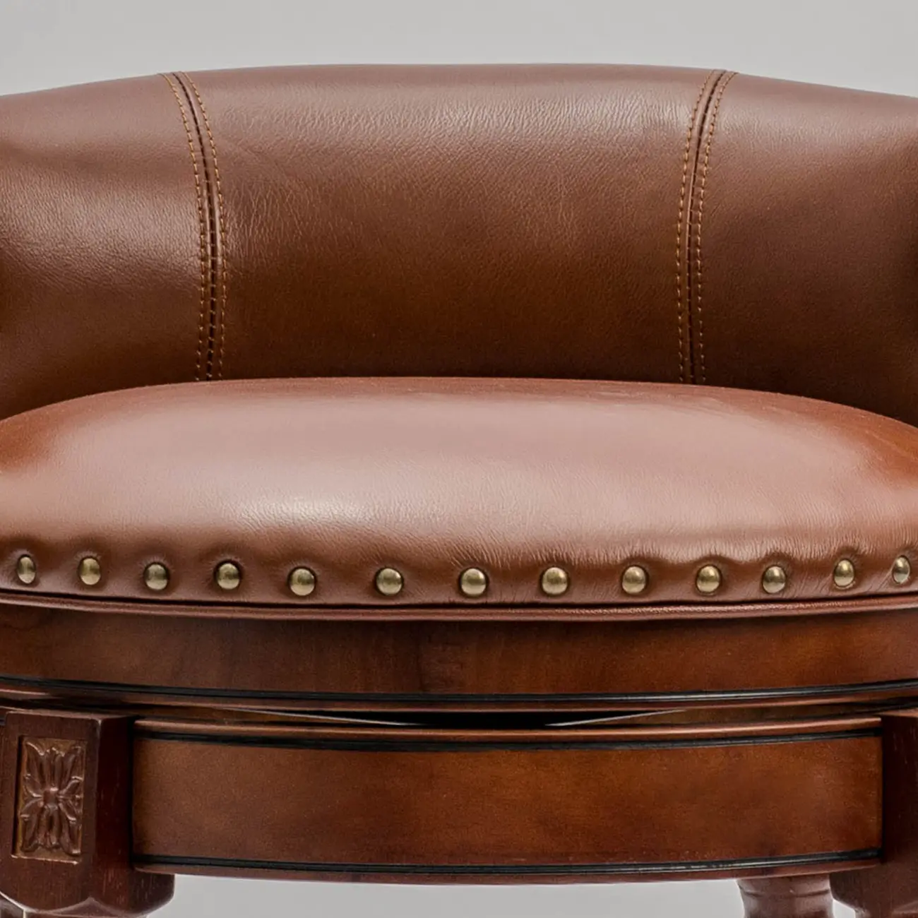 Traditional Genuine Leather Solid Wood Swivel Kitchen 25.6"H Counter Stools Image - 11 | homeyfad