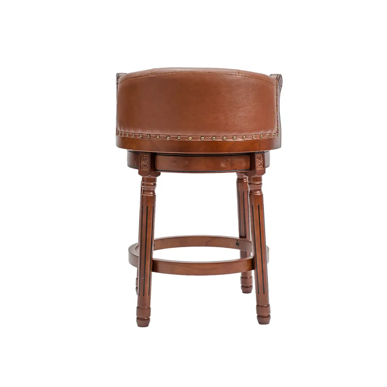 Traditional Genuine Leather Solid Wood Swivel Kitchen 25.6"H Counter Stools Image - 20 | homeyfad