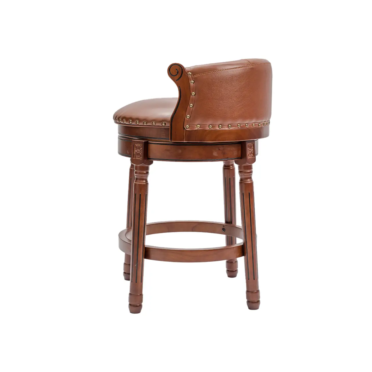 Traditional Genuine Leather Solid Wood Swivel Kitchen 25.6"H Counter Stools Image - 21 | homeyfad