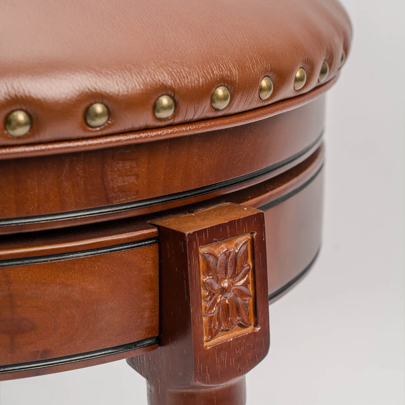 Traditional Genuine Leather Solid Wood Swivel Kitchen 25.6"H Counter Stools Image - 14 | homeyfad