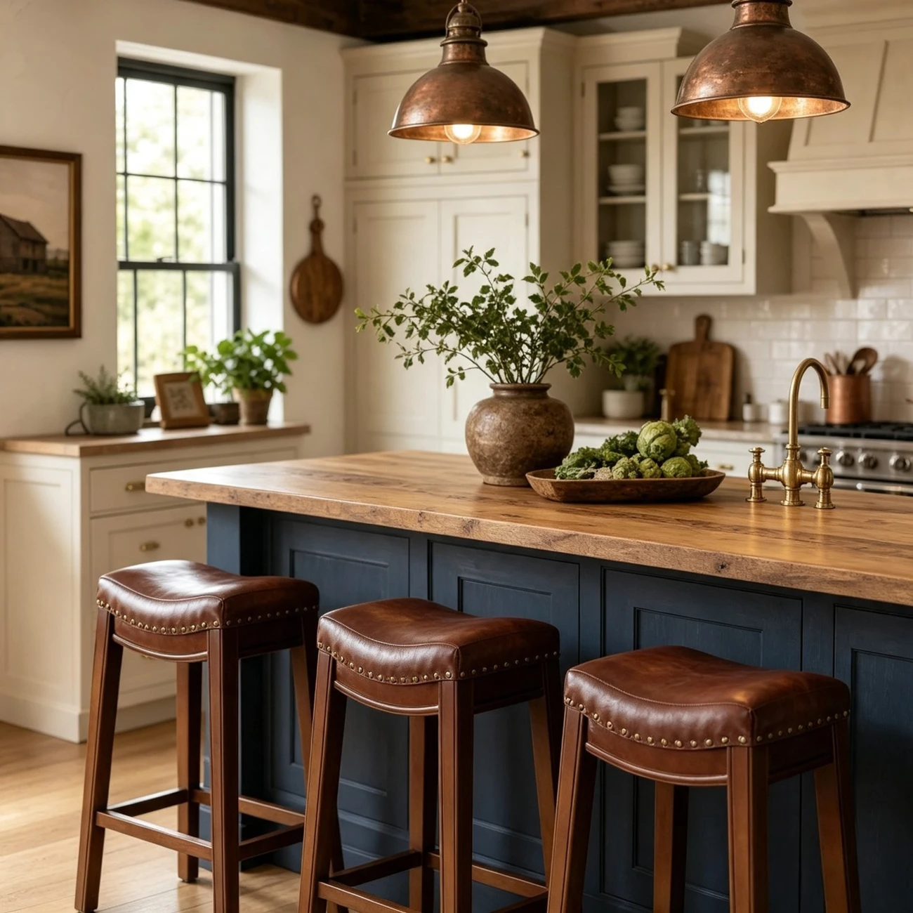 Traditional Saddle Genuine Leather Counter Height Stools Image - 5 | homeyfad