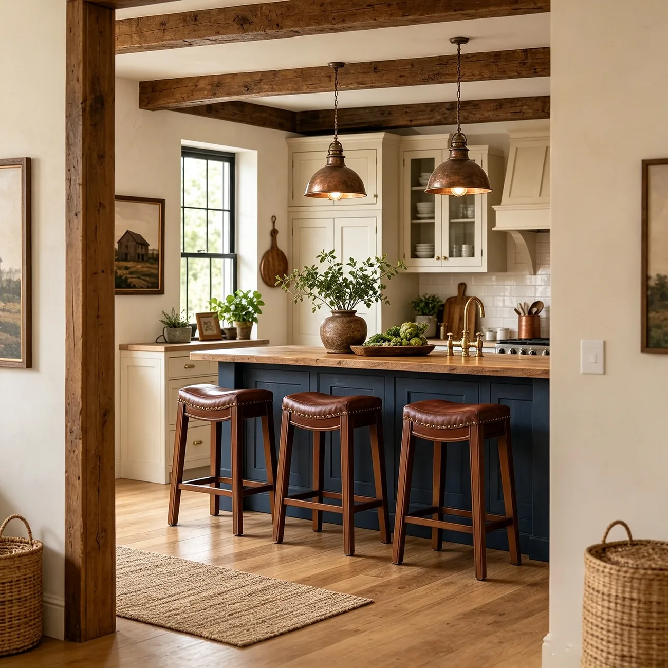Traditional Saddle Genuine Leather Counter Height Stools Image - 4 | homeyfad