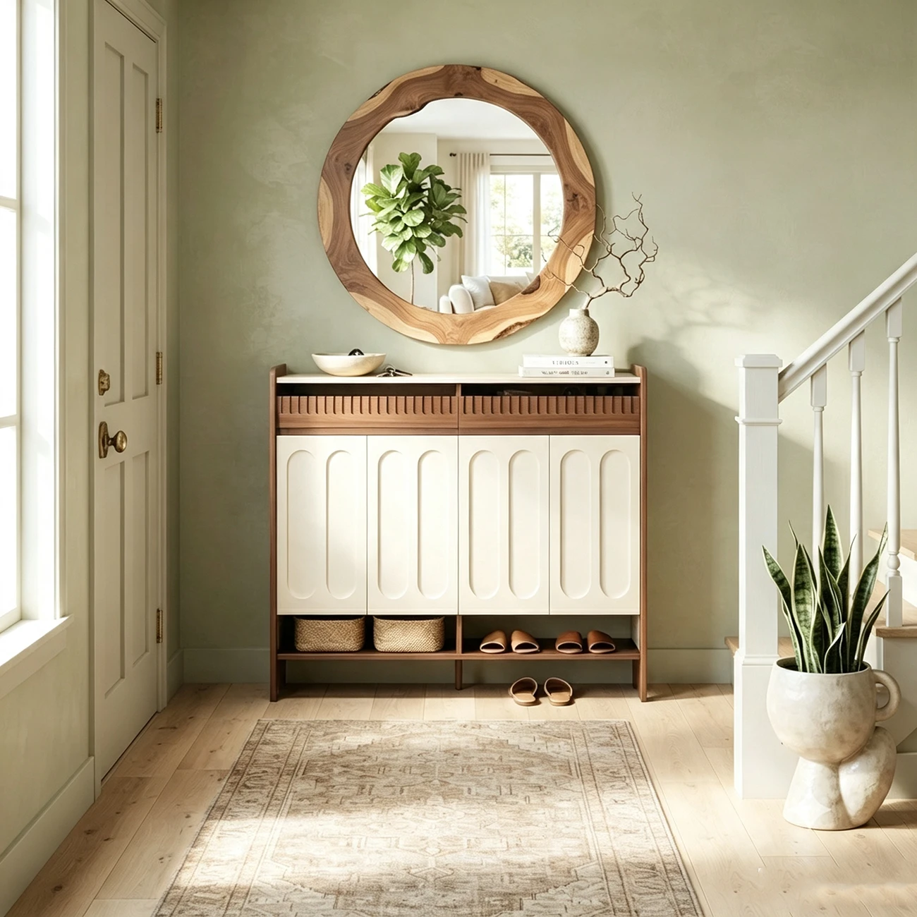 Modern Solid Wood Entryway Shoe Cabinet With Side Pegboard Storage Image - 3 | homeyfad