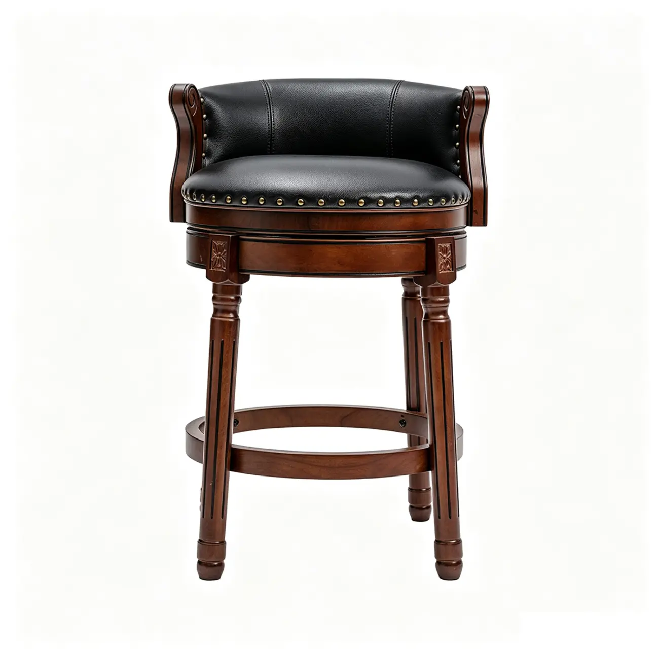 Traditional Genuine Leather Solid Wood Swivel Kitchen 25.6"H Counter Stools Image - 18 | homeyfad