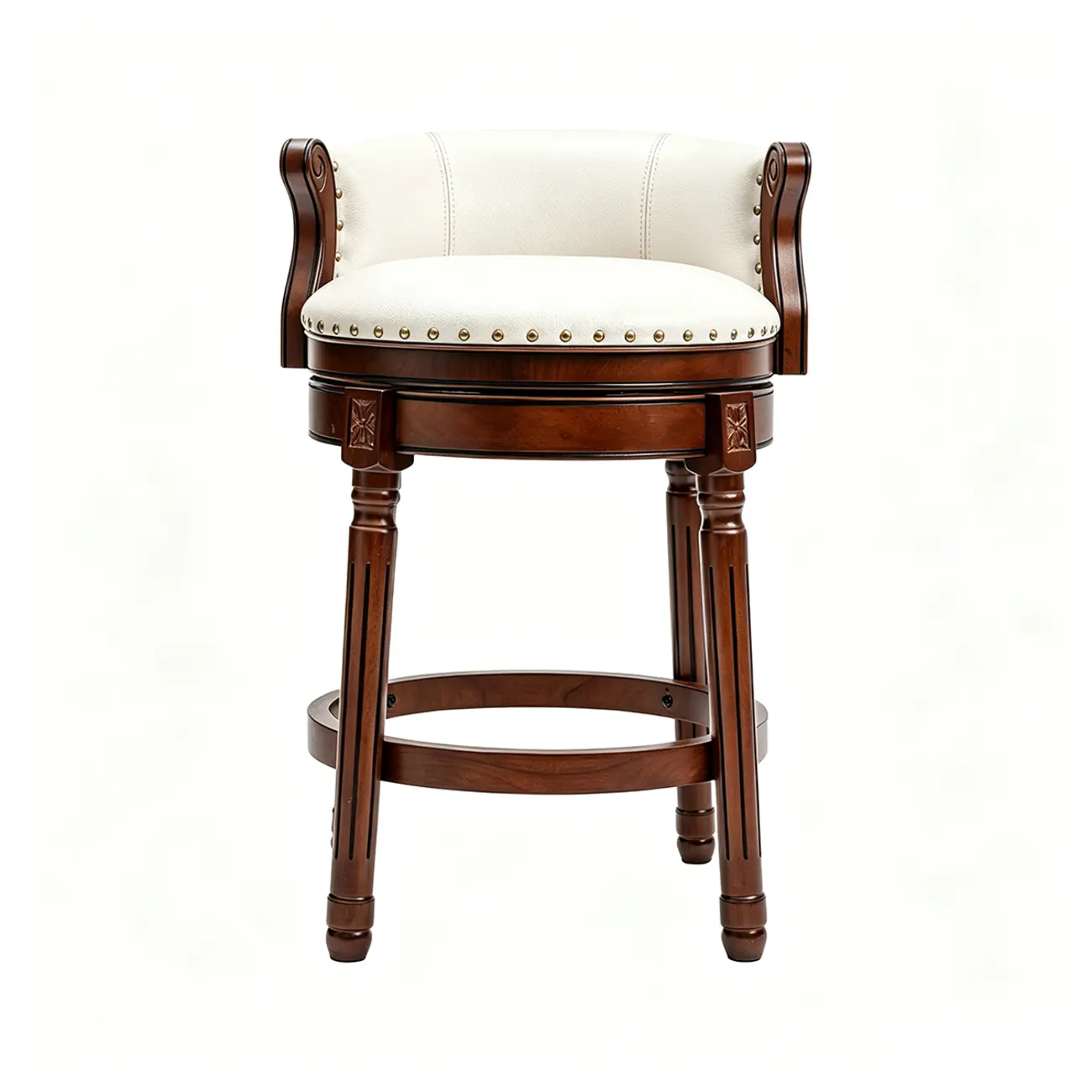 Traditional Genuine Leather Solid Wood Swivel Kitchen 25.6"H Counter Stools Image - 19 | homeyfad