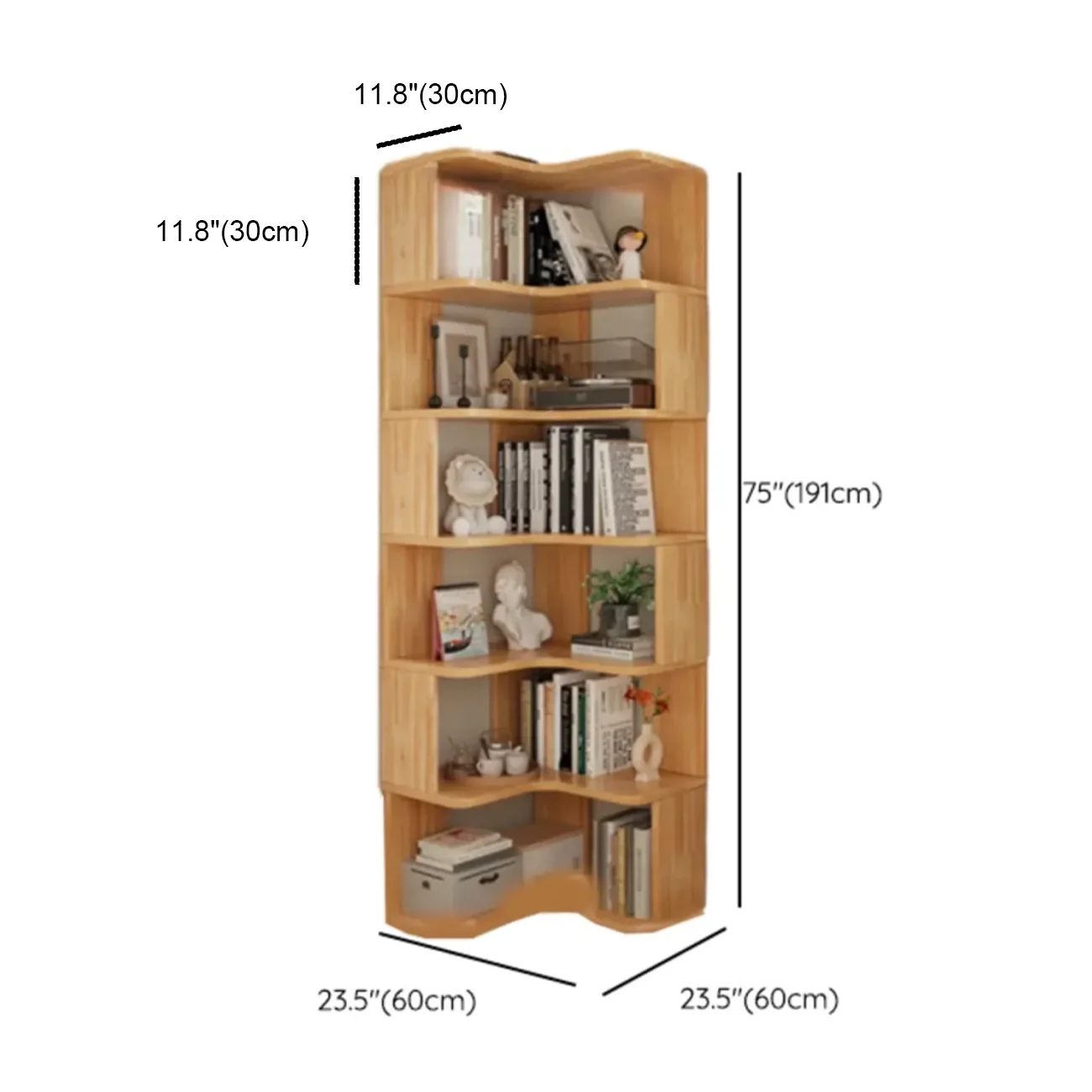 Natural Finish L-Shaped Vertical Wood Open Back Bookcase Image - 20 | homeyfad