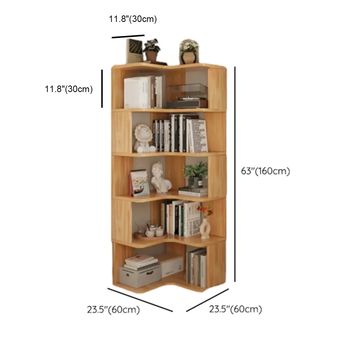Natural Finish L-Shaped Vertical Wood Open Back Bookcase Image - 18 | homeyfad