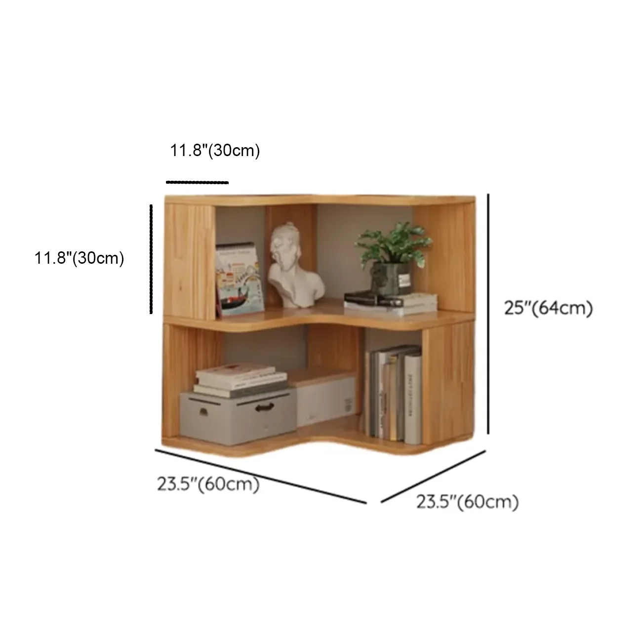 Natural Finish L-Shaped Vertical Wood Open Back Bookcase #size | homeyfad