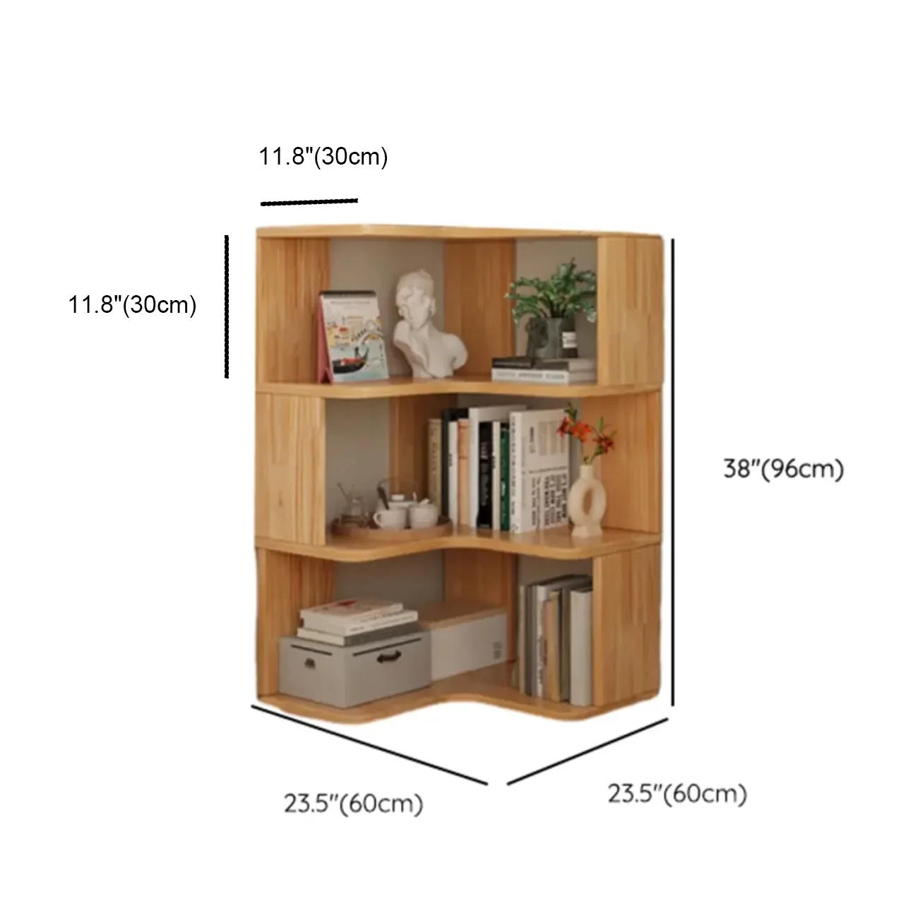 Natural Finish L-Shaped Vertical Wood Open Back Bookcase Image - 14 | homeyfad