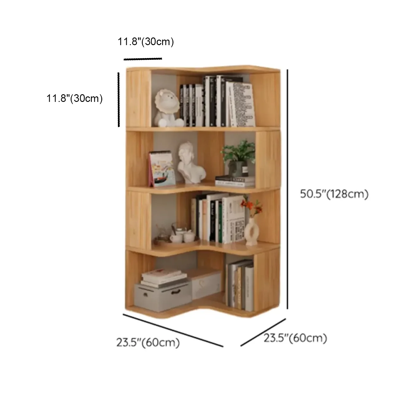 Natural Finish L-Shaped Vertical Wood Open Back Bookcase Image - 16 | homeyfad