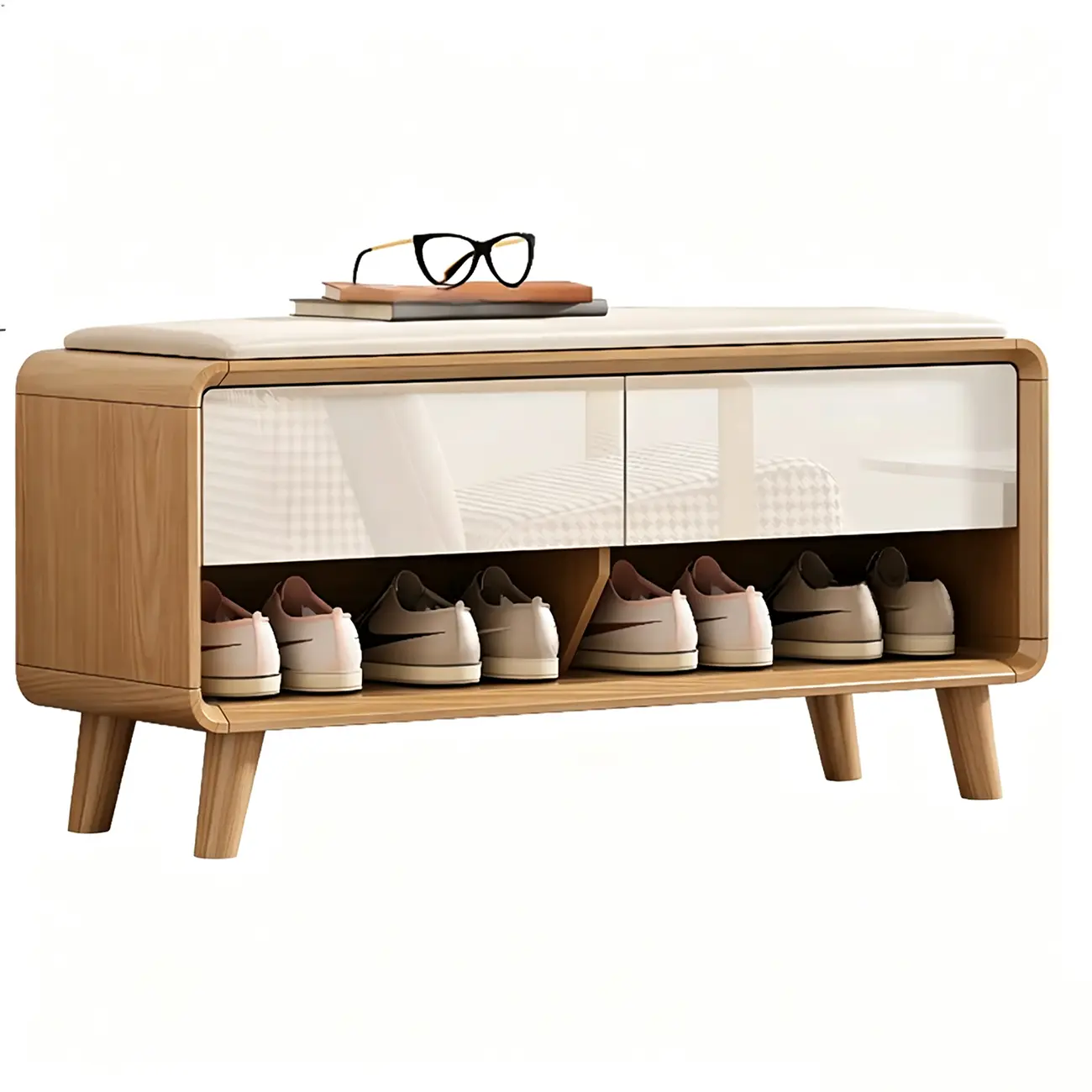Entryway Natural Wood Shoe Storage Bench with Drawers Image - 8 | homeyfad