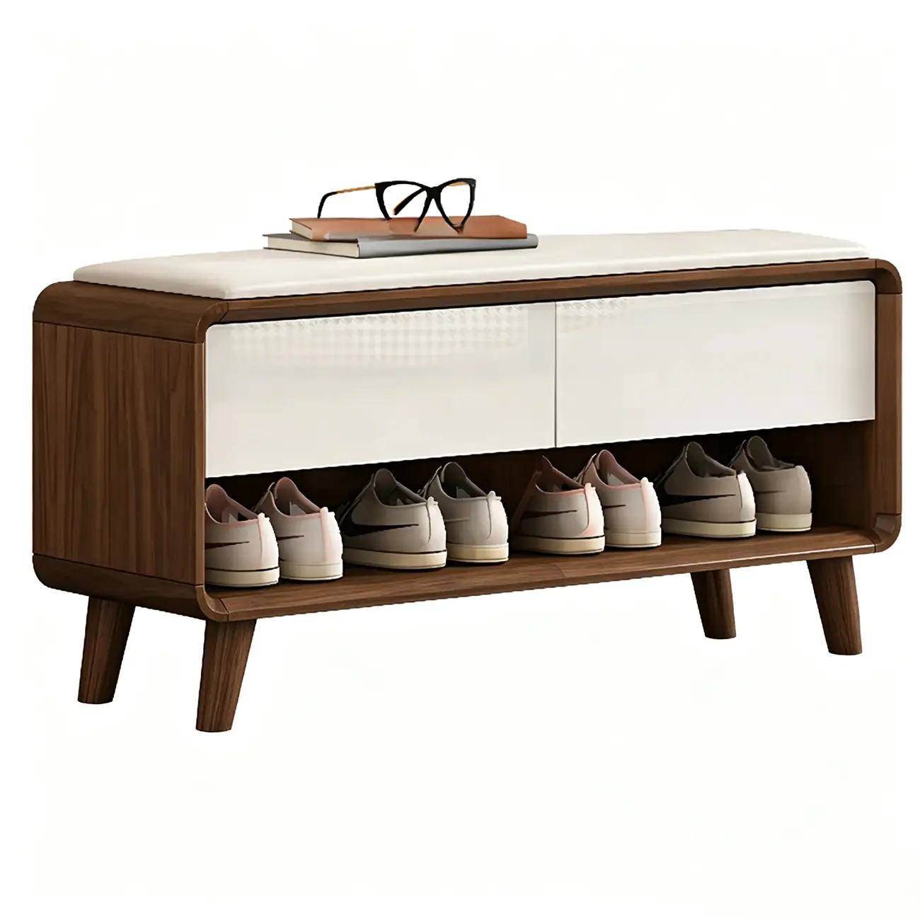 Entryway Natural Wood Shoe Storage Bench with Drawers Image - 9 | homeyfad