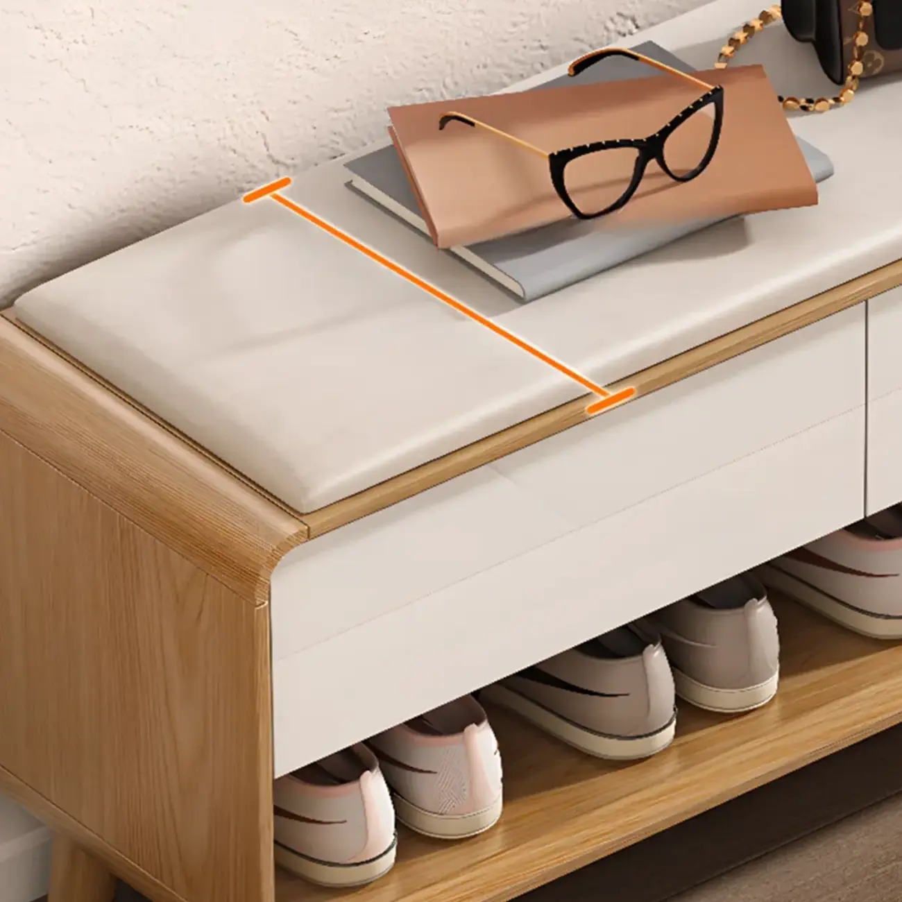 Entryway Natural Wood Shoe Storage Bench with Drawers Image - 5 | homeyfad