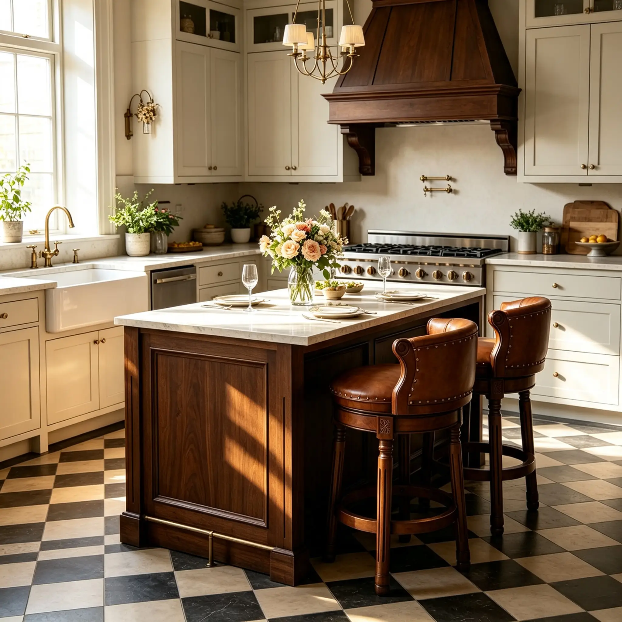 Traditional Genuine Leather Solid Wood Swivel Kitchen 25.6"H Counter Stools Image - 9 | homeyfad