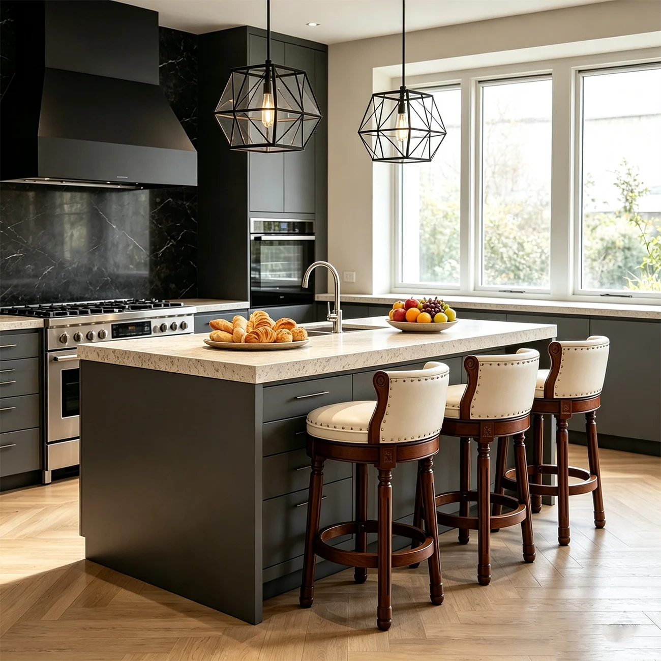 Traditional Genuine Leather Solid Wood Swivel Kitchen 25.6"H Counter Stools Image - 2 | homeyfad