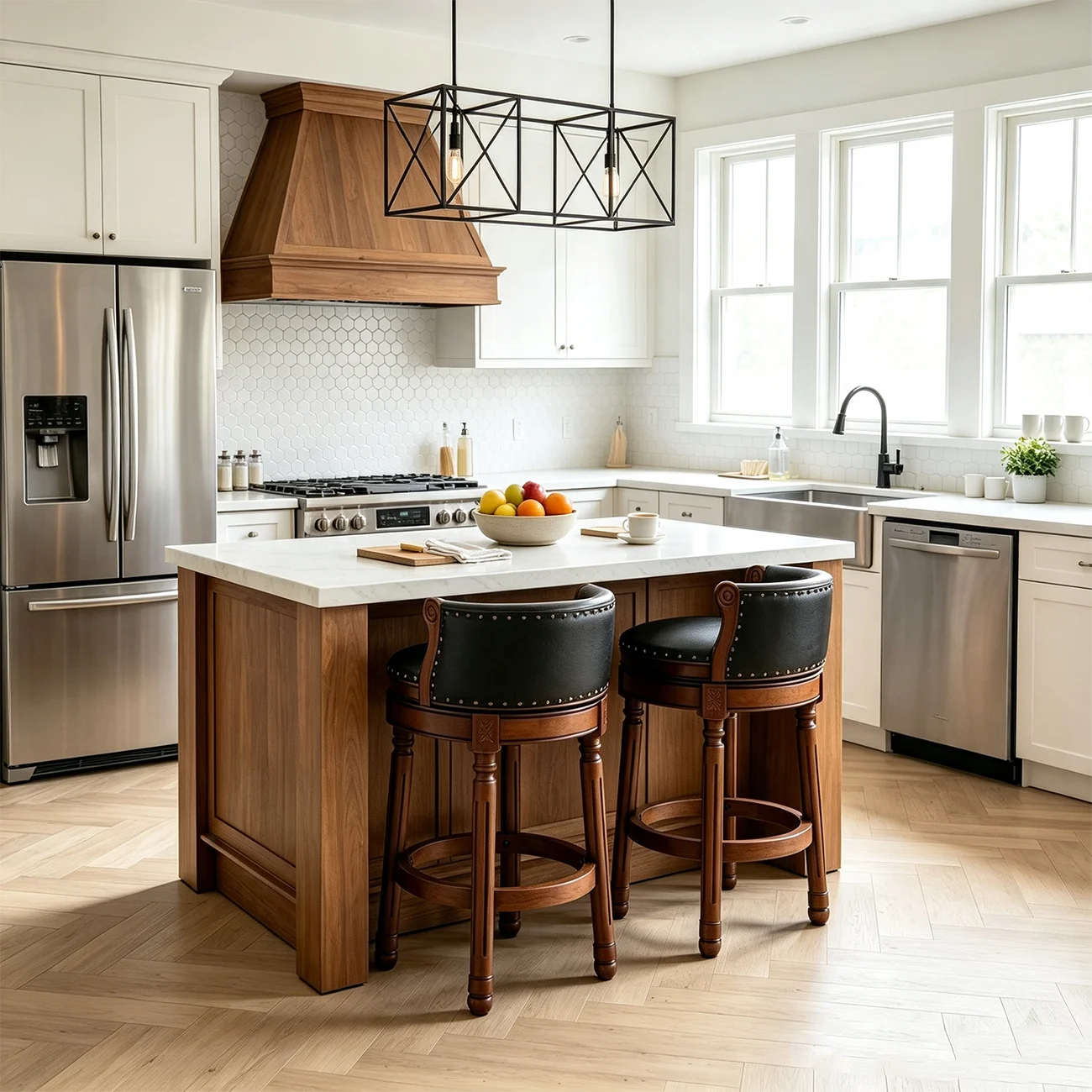 Traditional Genuine Leather Solid Wood Swivel Kitchen 25.6"H Counter Stools Image - 10 | homeyfad