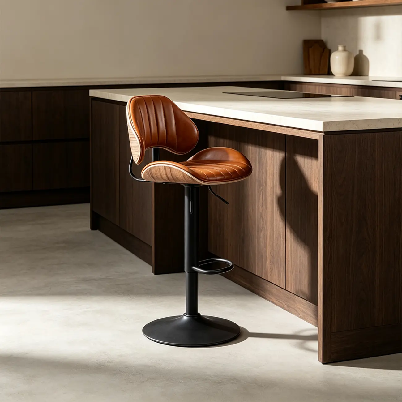 Modern Adjustable Faux Leather Swivel Bar Stools Set of 2 for Kitchen Island Image - 11 | homeyfad