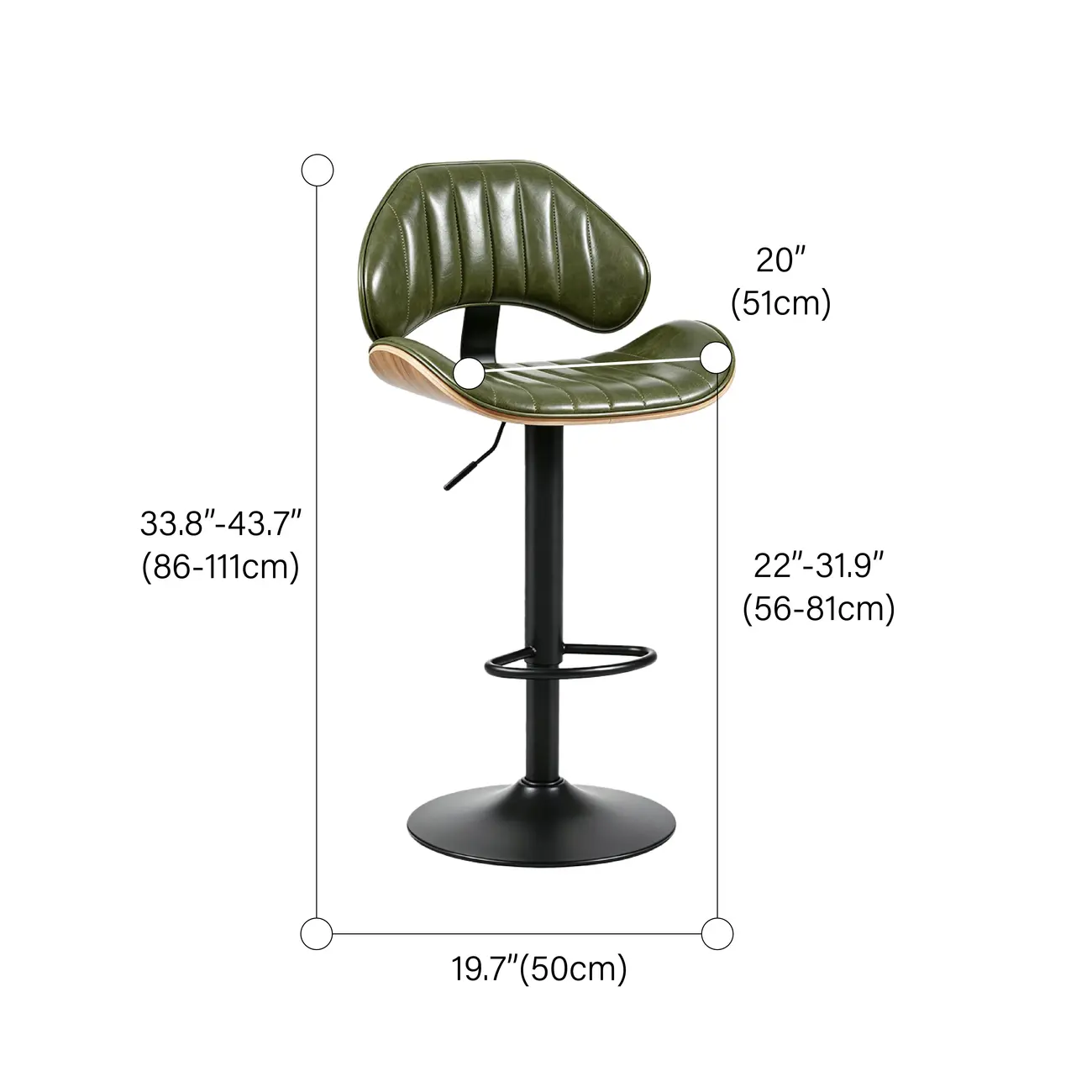 Modern Adjustable Faux Leather Swivel Bar Stools Set of 2 for Kitchen Island #size | homeyfad