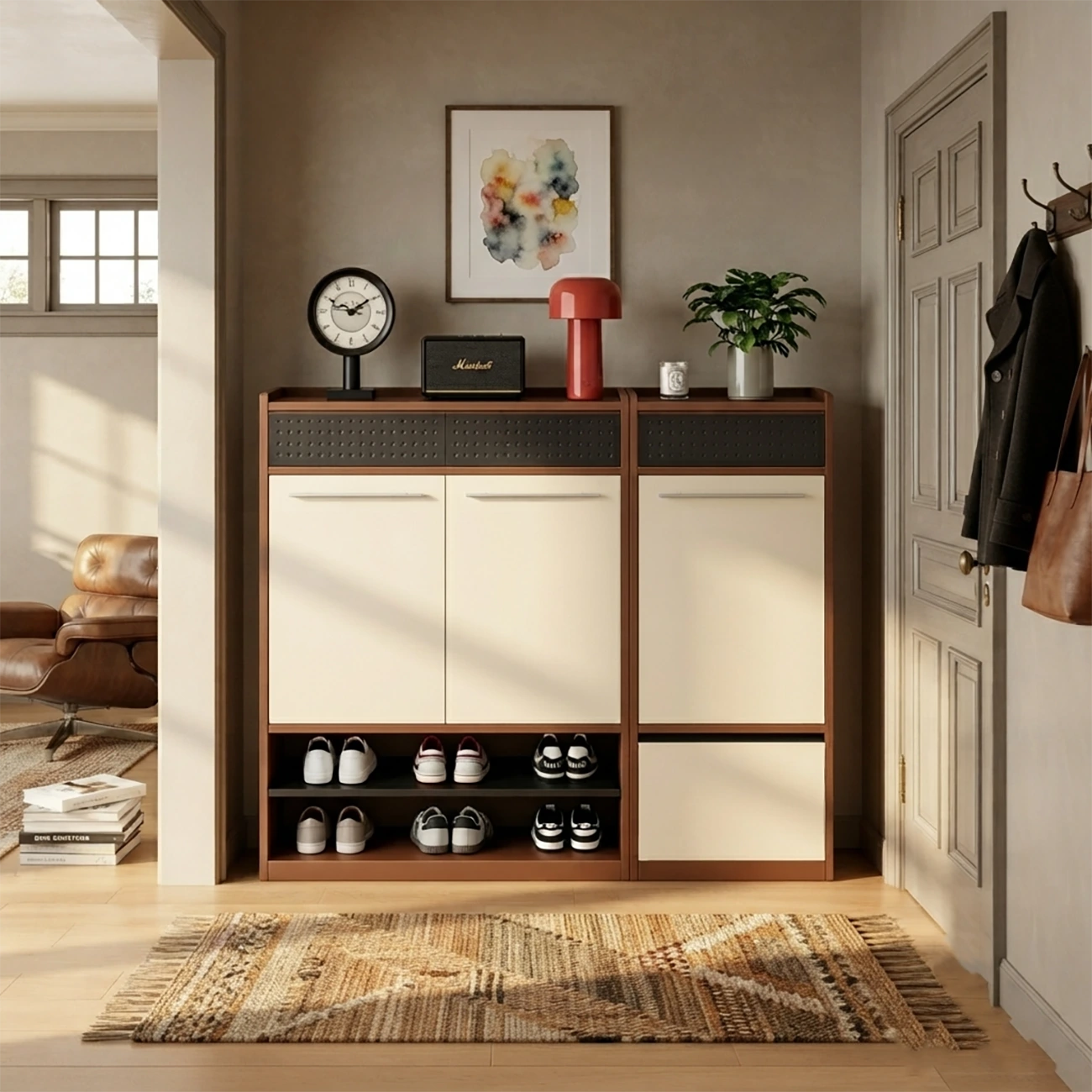 Modern Wooden Entryway Shoe Storage Cabinet With Magnetic Back Panel Image - 10 | homeyfad