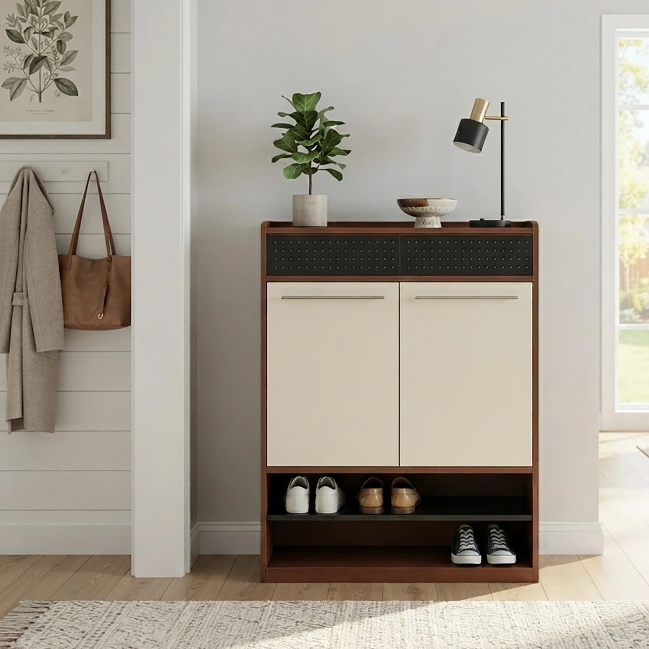 Modern Wooden Entryway Shoe Storage Cabinet With Magnetic Back Panel Image - 8 | homeyfad