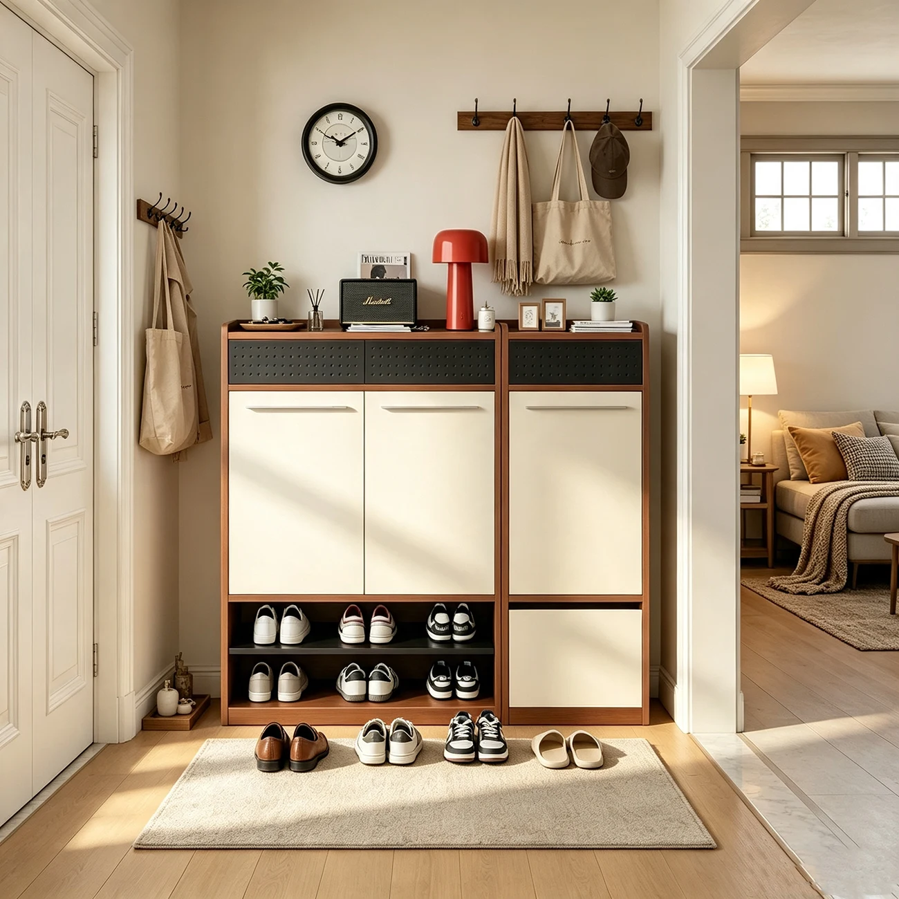 Modern Wooden Entryway Shoe Storage Cabinet With Magnetic Back Panel Image - 1 | homeyfad